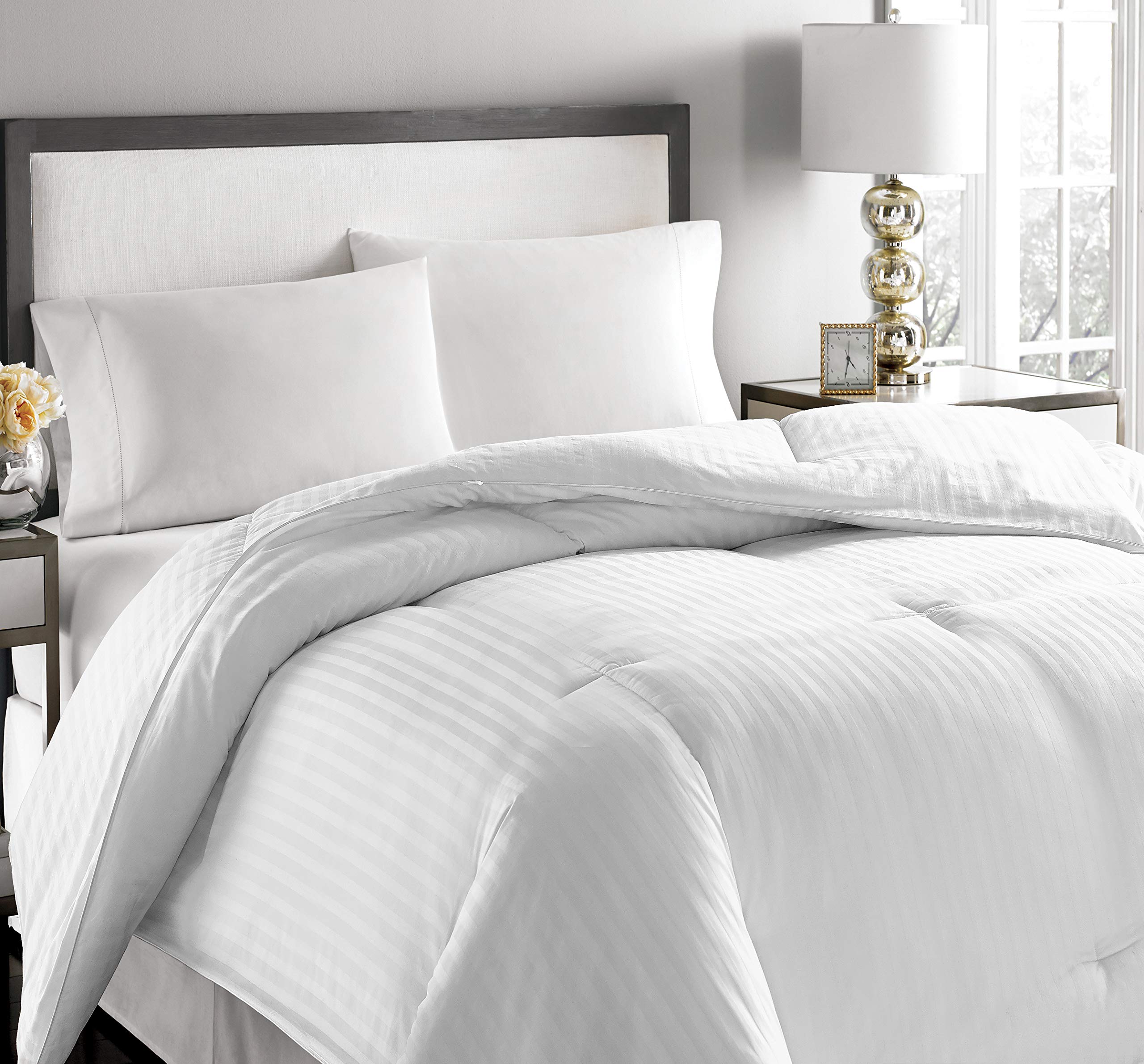 Blue Ridge Home Fashions Microfiber Embossed Oversized Down Alternative Comforter - Twin Size, White - Ultra Soft Bedding for Cozy Winter Nights & Luxury Hotel Style Bedroom Decor