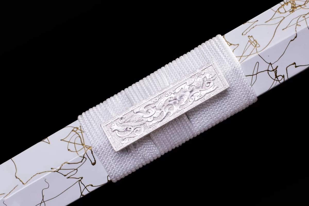 Handmade Forged High Carbon Steel Etched Blade Chinese Han Jian Sword with Alloy Handle - Authentic Martial Arts Weapon for Collection, Cosplay & Display