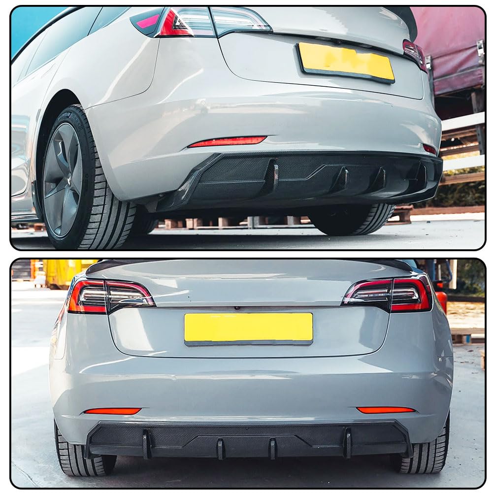 Carbon Fiber Rear Diffuser for Tesla Model 3 (2016-2023) - Rear Lip Diffuser Protector & Lower Bumper Spoiler Body Kit (Style C) | Factory Outlet | Enhance Aerodynamics & Style for Your Tesla Model 3 Sedan