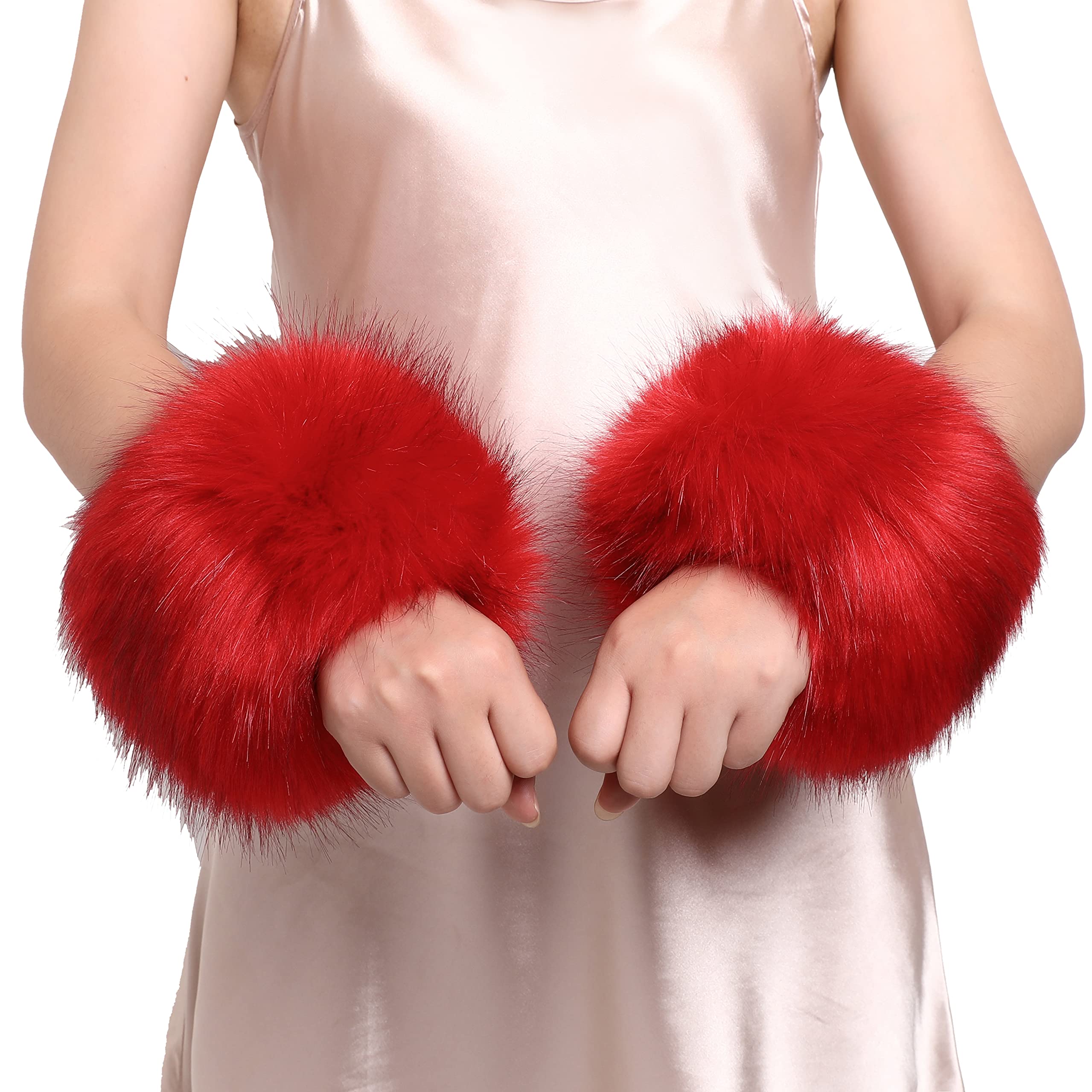 Dikoaina Faux Fur Wrist Cuffs - Cozy Winter Fox Fur Wrist Warmers, Arm Warmers & Leg Warmers (1 Pair) - Perfect for Cold Weather, Fashion Accessories & Outdoor Activities