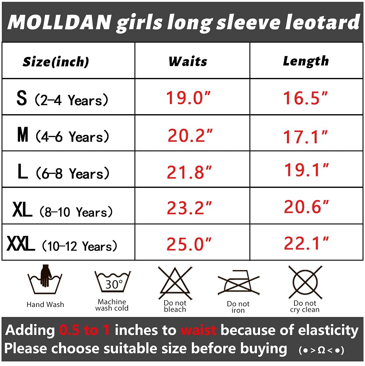 MOLLDAN Girls Long Sleeve Ballet Leotard with Crisscross Back Straps - Dancewear for Ballet, Jazz, Gymnastics & Performance - Comfortable Stretch Fabric for Dance Class & Recital