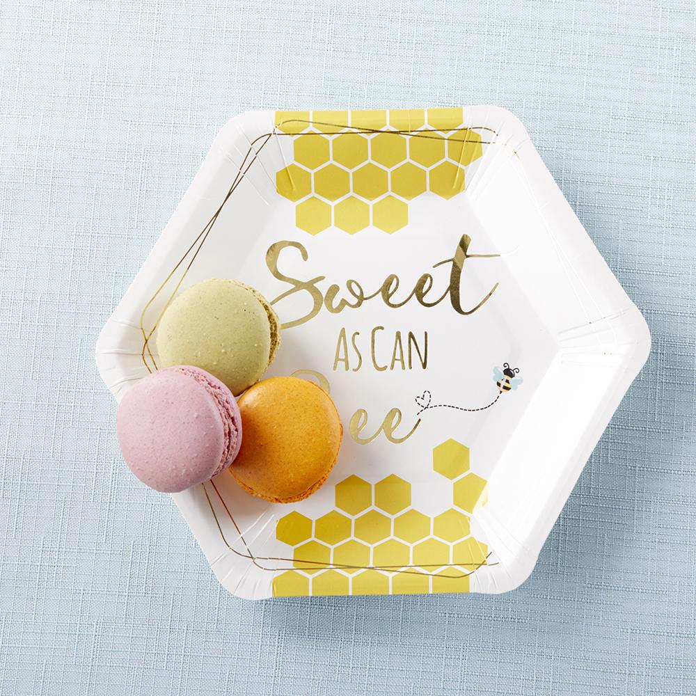 Sweet as Can Bee 7 Inch Premium Paper Plates - Set of 16 - Eco-Friendly Disposable Dinner Plates for Parties, Picnics & BBQs