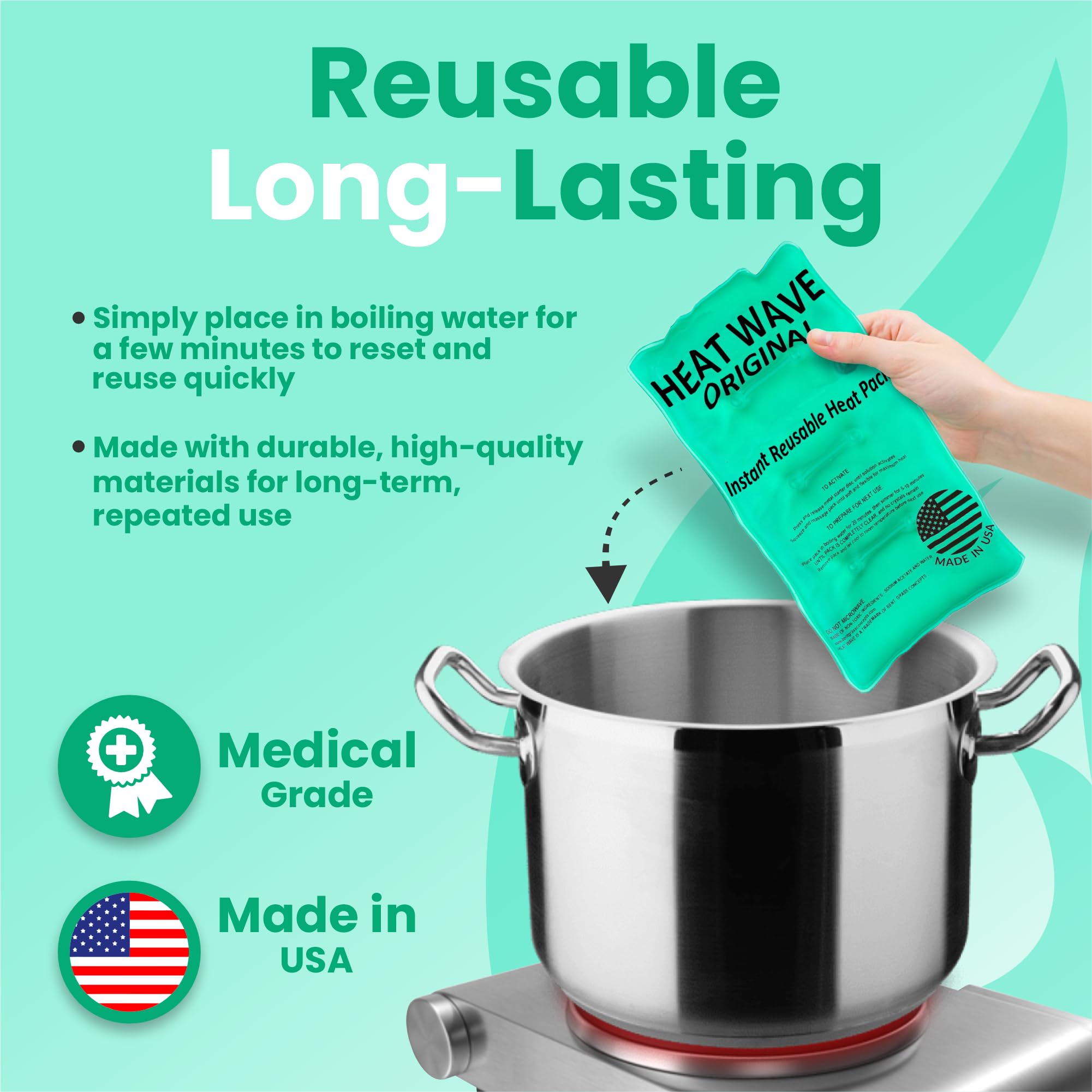 HEAT WAVE Green Instant Reusable Heat Pack - Medical Grade, Large (8