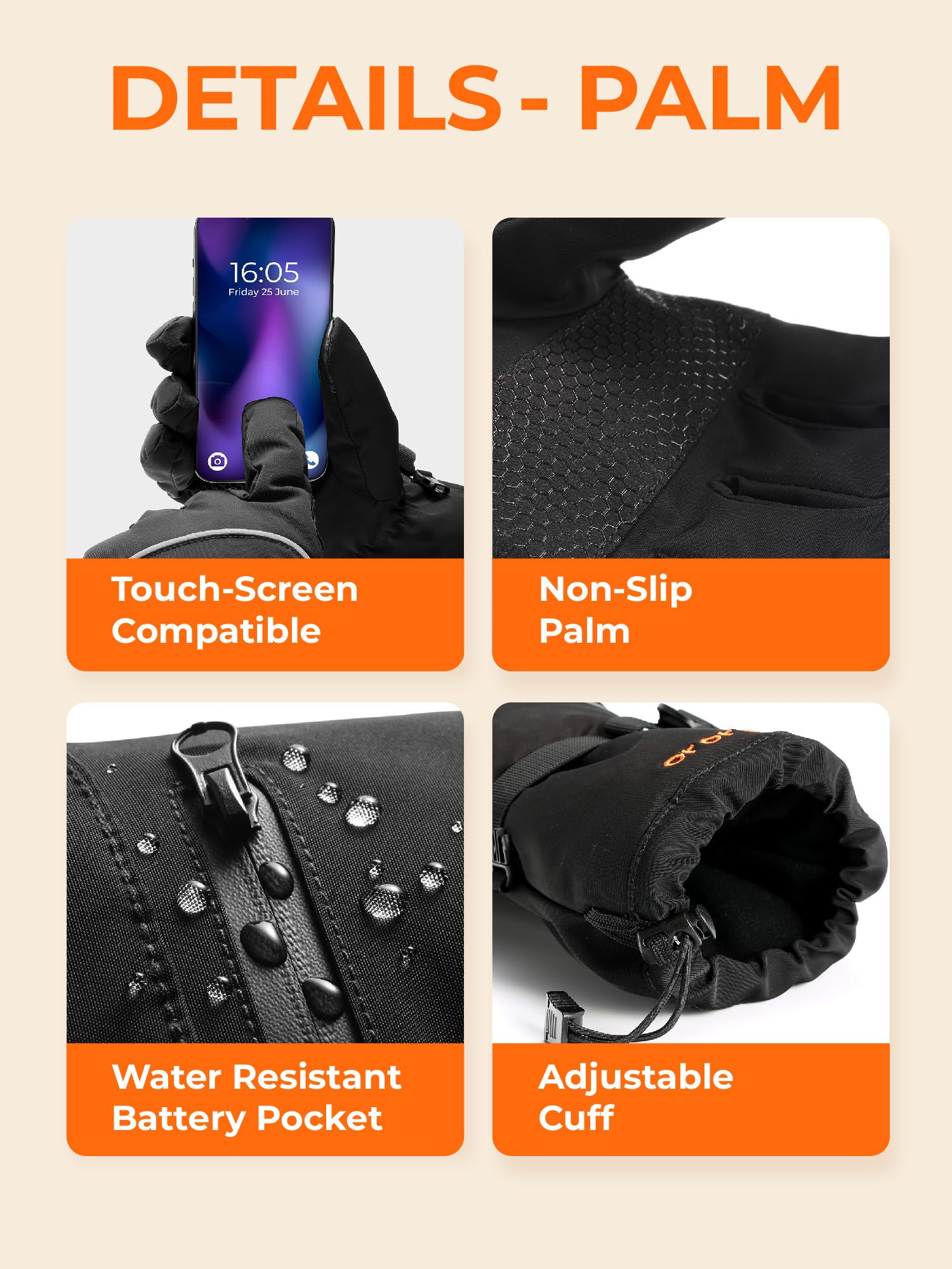 ORORO Rechargeable Heated Gloves for Men & Women - Winter Motorcycle Riding, Skiing & Outdoor Activities - USB Powered Warm Gloves (Charger Not Included) - Perfect for Cold Weather Commuting, Snow Sports & Winter Adventures