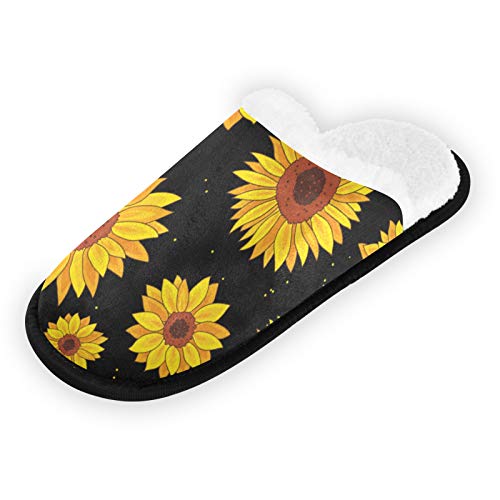 **Cozy Non-Slip Plush Travel Slippers for Women & Men - Soft Fuzzy Slides with Sunflower Print - Perfect for Hotels, Home & Indoor Comfort (Autumn Collection)**    *Use Case: Ideal for travel, lounging at home, or relaxing in hotels—these stylish slippers keep your feet warm and comfortable all season long!*