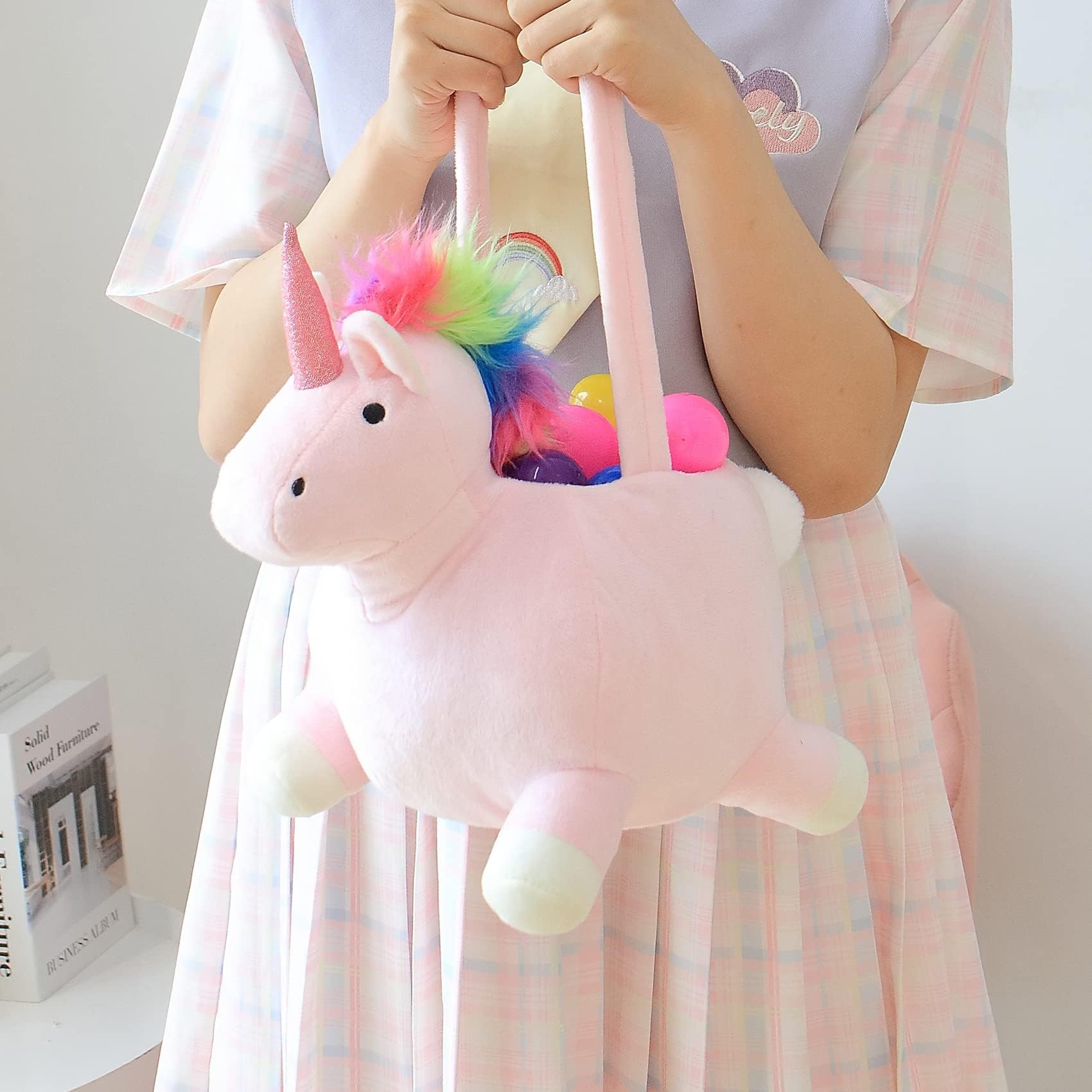 DearSun Pink Unicorn Easter Basket for Kids - Easter Egg Hunt Basket, Party Decorations, Candy Storage & Gift Holder - Perfect for Easter Celebrations, Birthday Parties & Spring Decor (Pink)