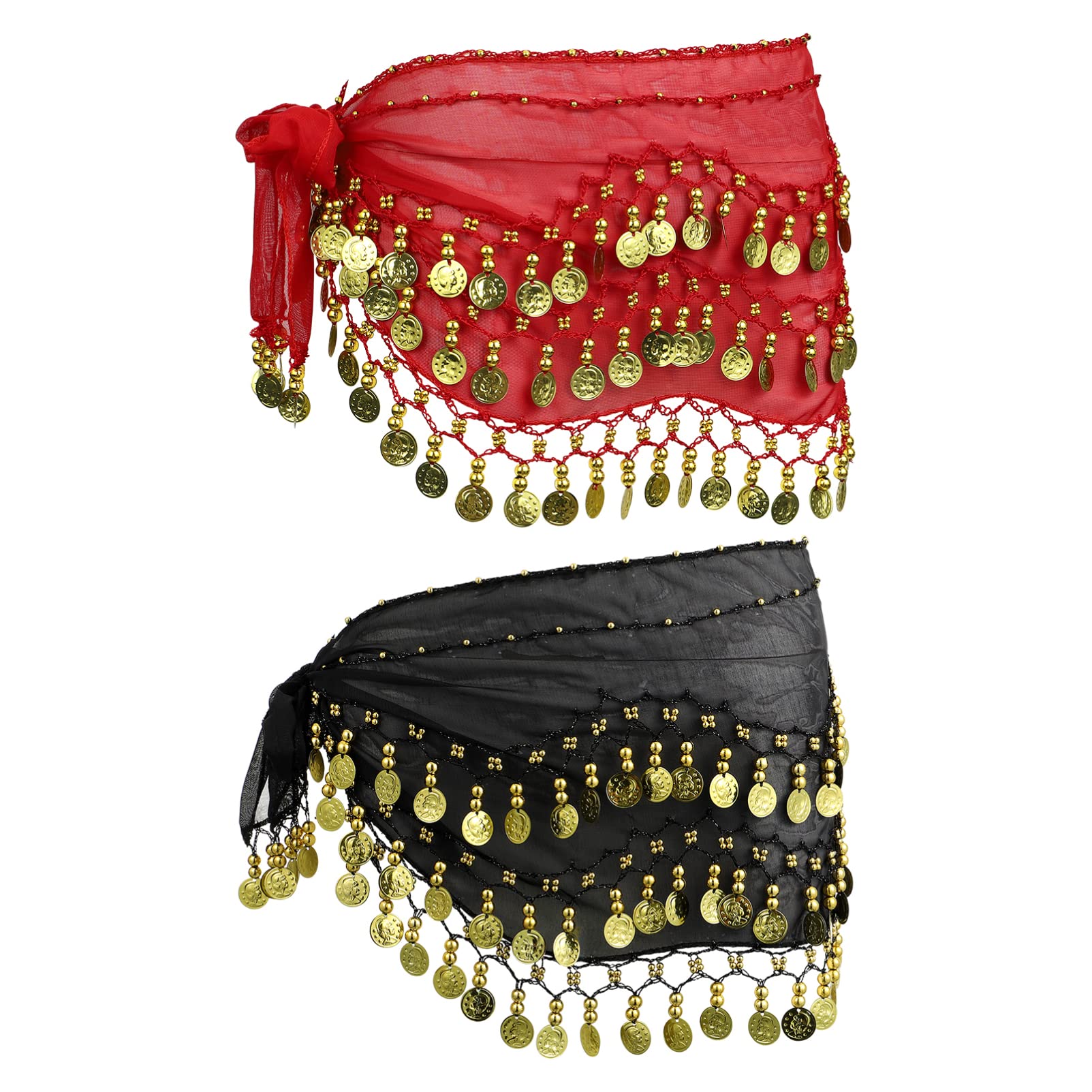 TOYANDONA 2 Pcs Belly Dance Hip Scarf with Dangling Coins, Waist Chain Dance Belt, Sweet Belly Dance Skirt Wrap Costume for Women - Perfect for Performances, Parties, and Fitness Classes