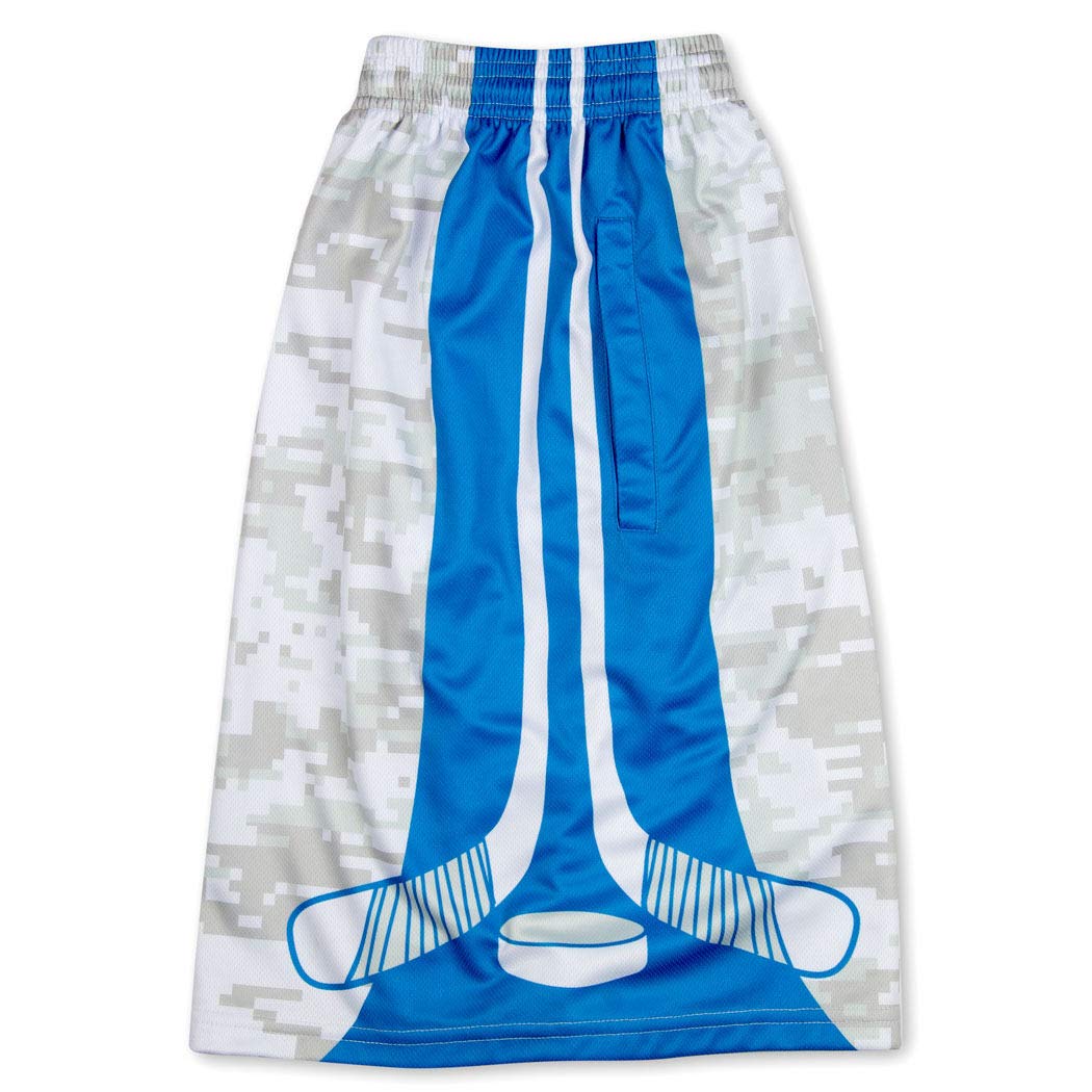 ChalkTalkSPORTS Hockey Performance Shorts - Blue Digital Camo Athletic Shorts for Youth & Adult Players | Perfect for Hockey Training, Games & Sports Activities