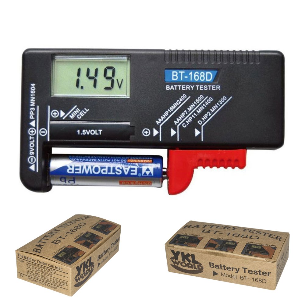 YKL WORLD BT-168D Digital LCD Battery Tester - Universal Battery Checker for AA AAA C D 9V 1.5V Button Cell Batteries | Perfect for Home, Office, and Electronics Repair Shops