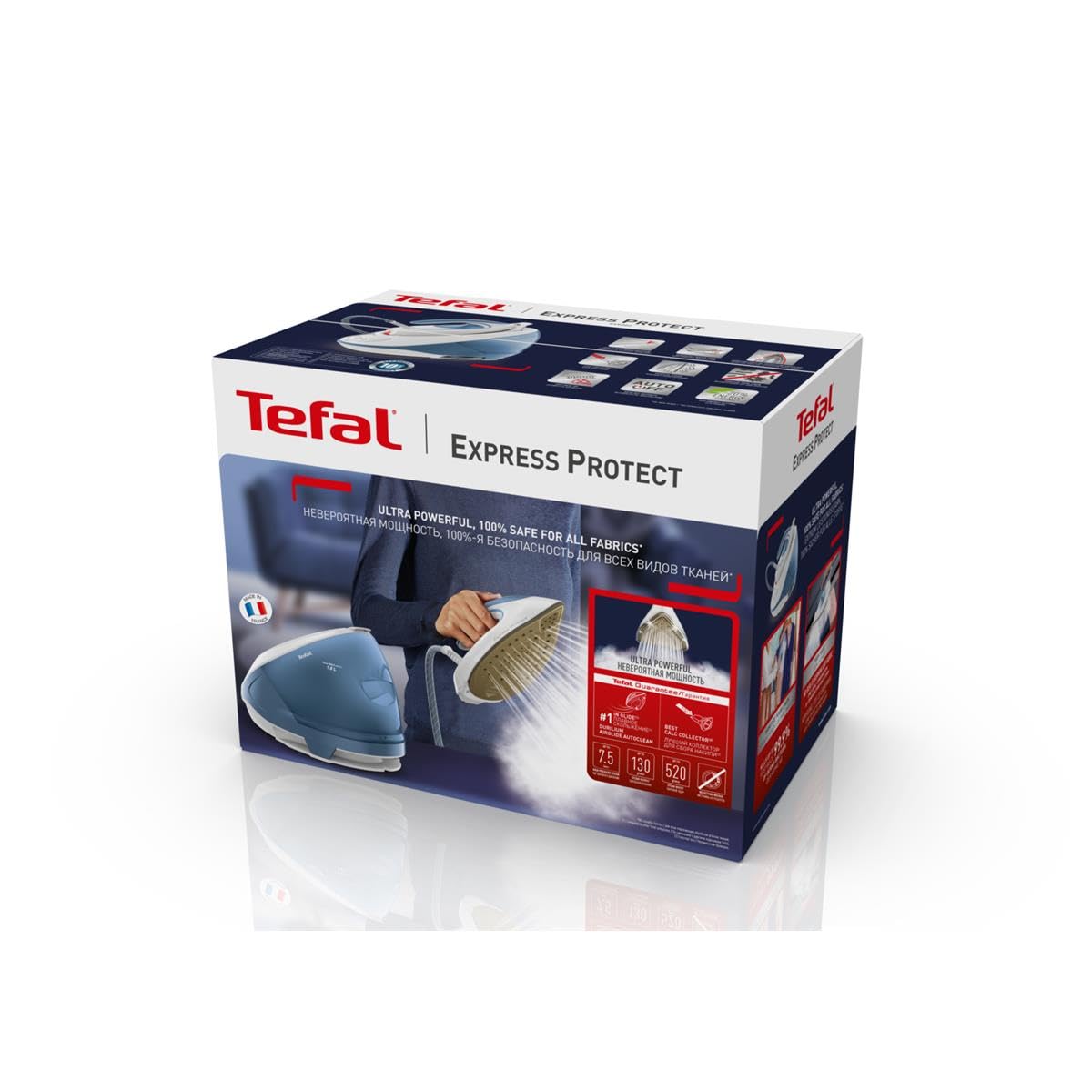 Tefal SV9202 Express Protect Steam Iron Station - Blue & White | Fast Heating, Anti-Calc, Self-Cleaning | Perfect for Home, Office & Travel Use