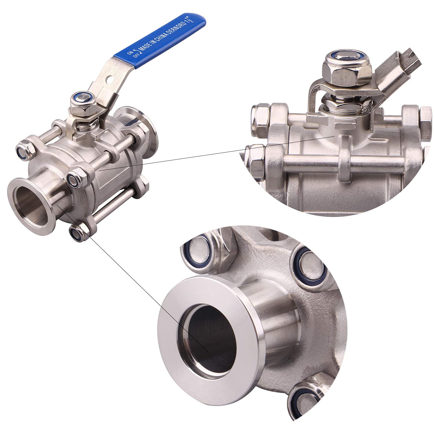 304 Stainless Steel KF25 High Vacuum Ball Valve with Blue Locking Handle - Fast Clamp Seal for Lab, Semiconductor & Vacuum Systems