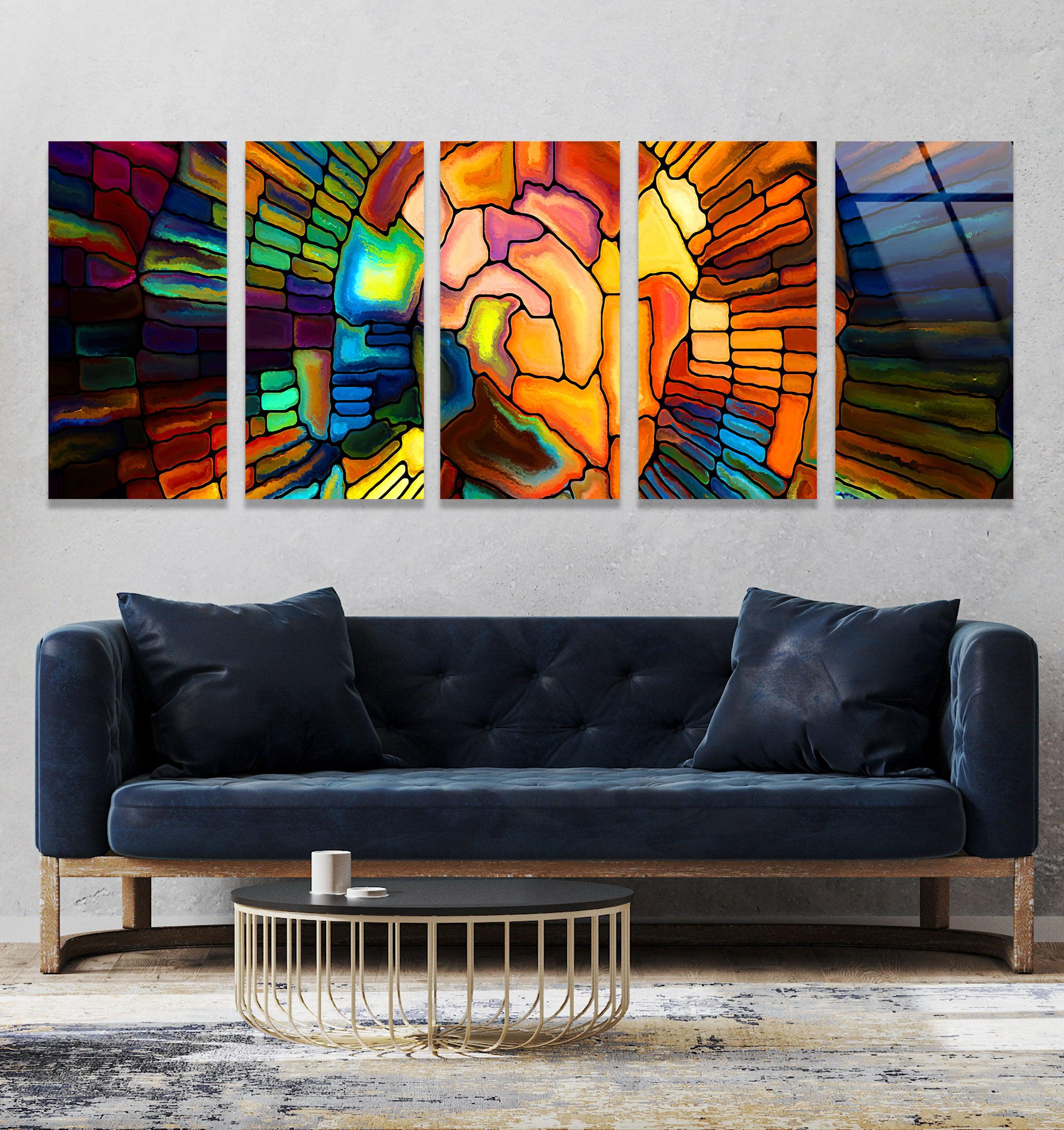 Vibrant Stained Abstract Glass Wall Art - Handmade Modern Home Decor for Living Room, Bedroom & Office