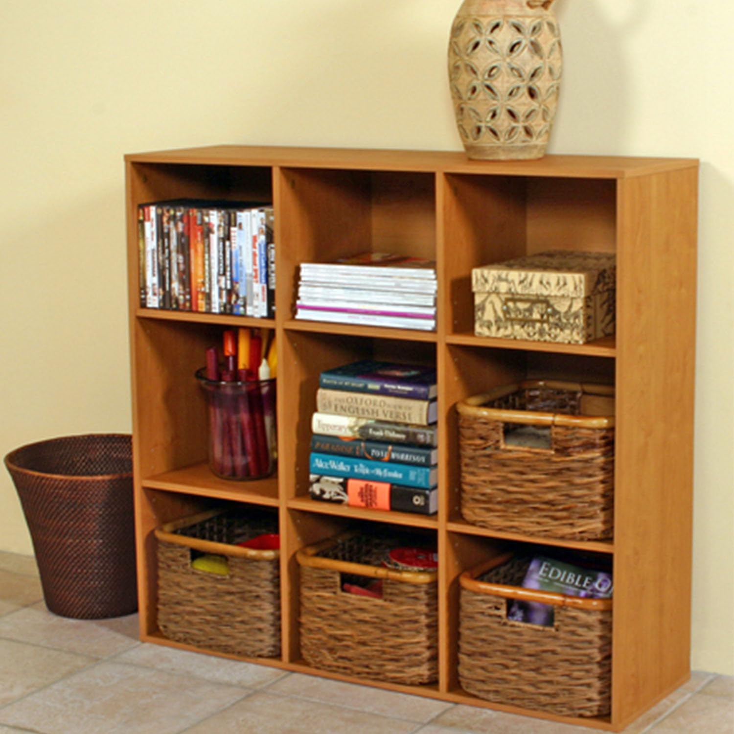 Venture Horizon 9-Cubby Oak Bookcase - Wooden Storage Shelf Organizer for Kids Room, Living Room, Office & Classroom - Perfect for Books, Toys, Decor & School Supplies
