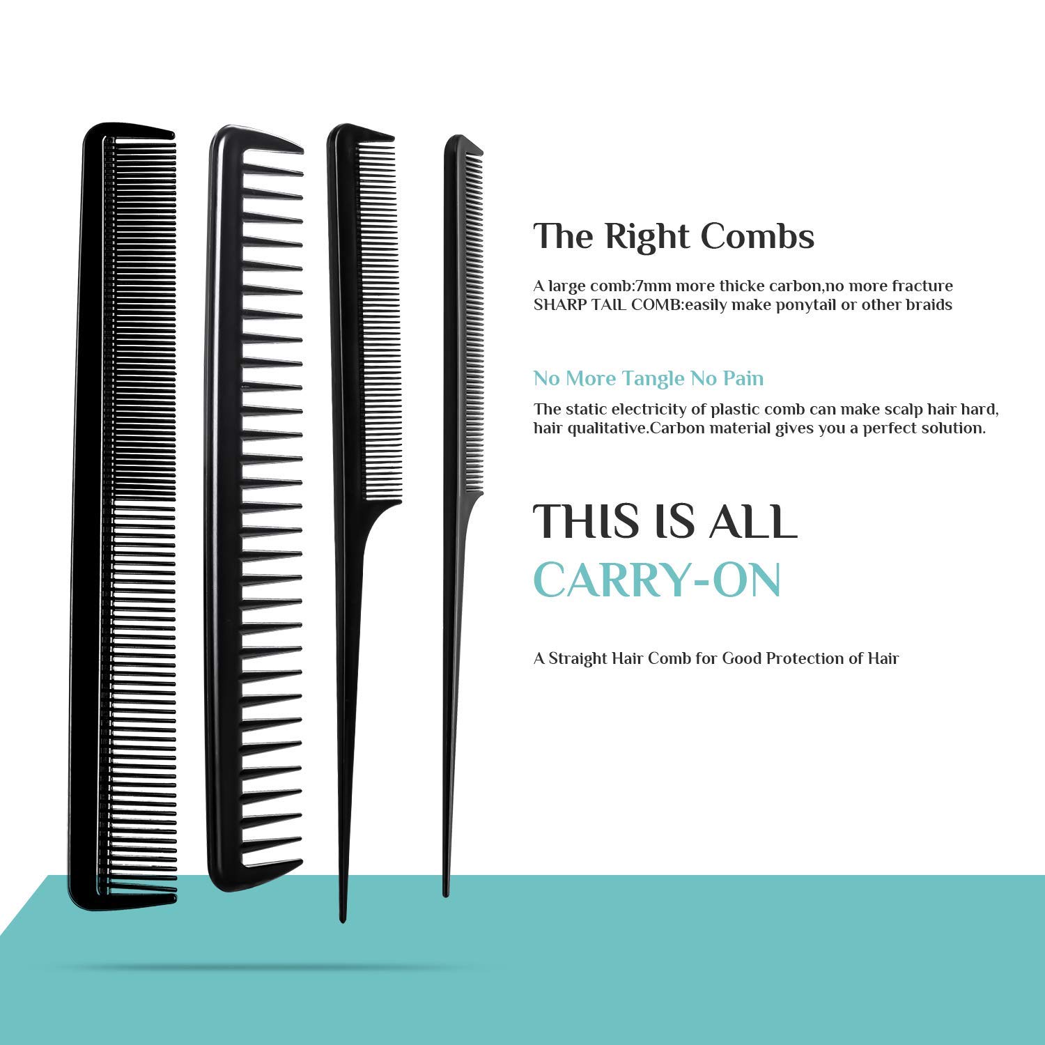 Professional Hair Styling Comb Set - 10PCS Anti-Static Barber Combs & Brushes for All Hair Types (Women, Men, Kids) - Perfect for Salon Styling, Home Hair Care & Travel Grooming Kit (Black)