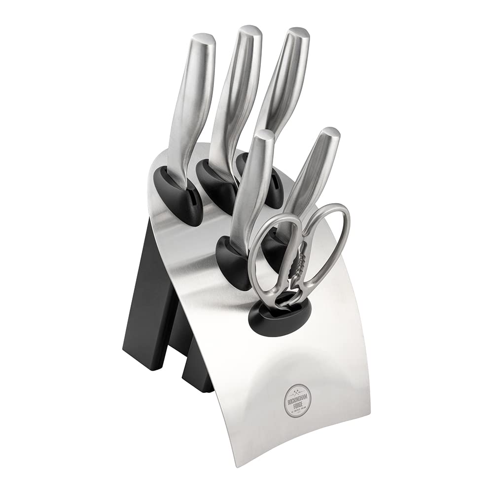 Premium 7-Piece Forged Knife Block Set with Kitchen Shears - 230 Series High-Carbon Stainless Steel Chef Knives for Professional Cooking & Food Prep | Perfect for Home Chefs & Culinary Enthusiasts