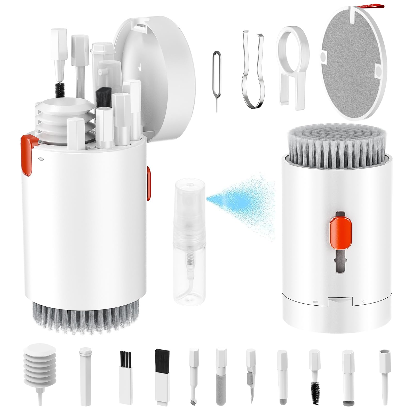 Tounee 20-in-1 Electronics Cleaning Kit - Retractable Big Brush, 2.5ml Mist Spray - Perfect for Keyboard, Phone, Tablet, PC Monitor, TV & Camera Lens - Portable White Cleaning Tool for Home & Office Use