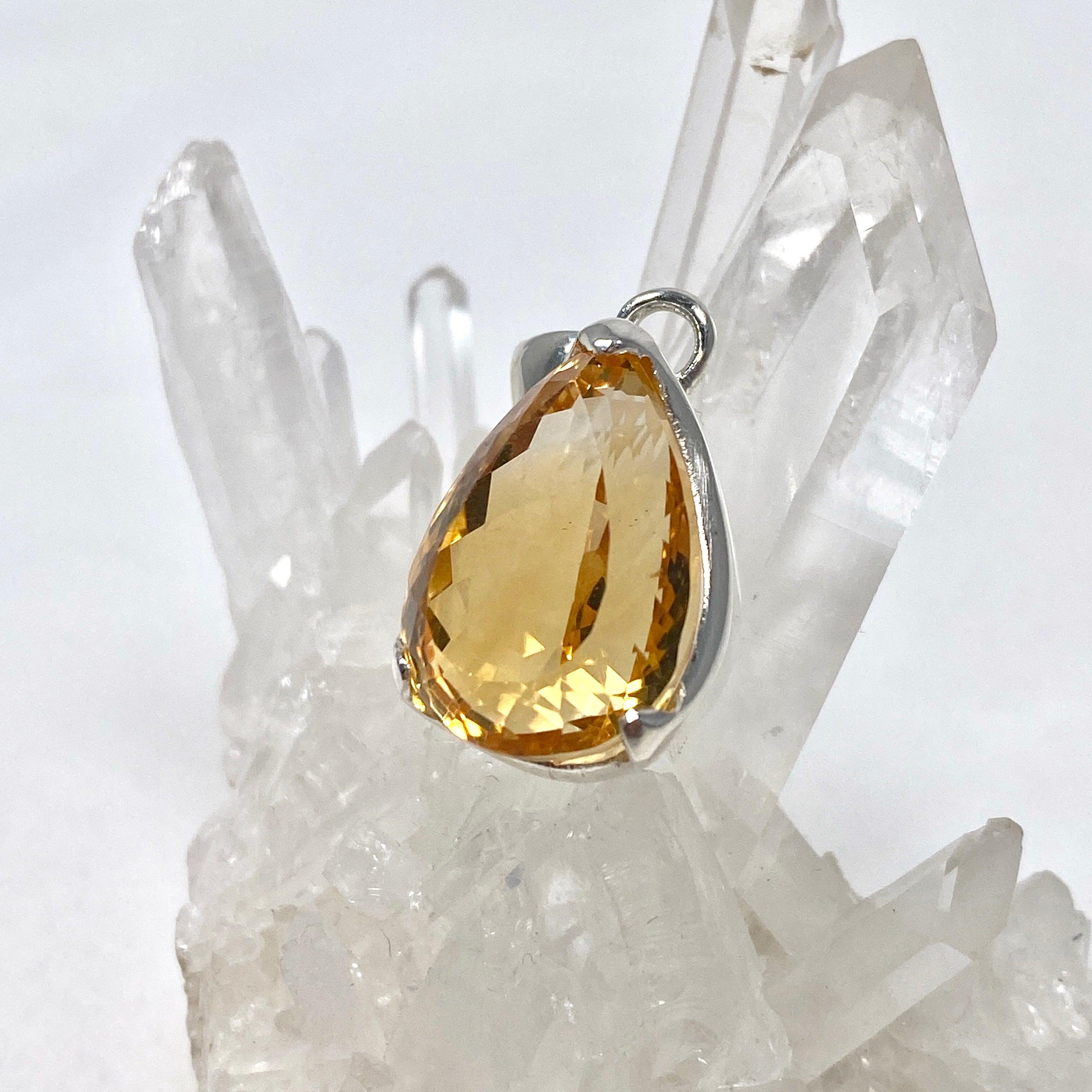 Natural Citrine Faceted Teardrop Pendant Necklace - KPGJ3645 - Elegant Jewelry Gift for Women, Perfect for Weddings & Special Occasions