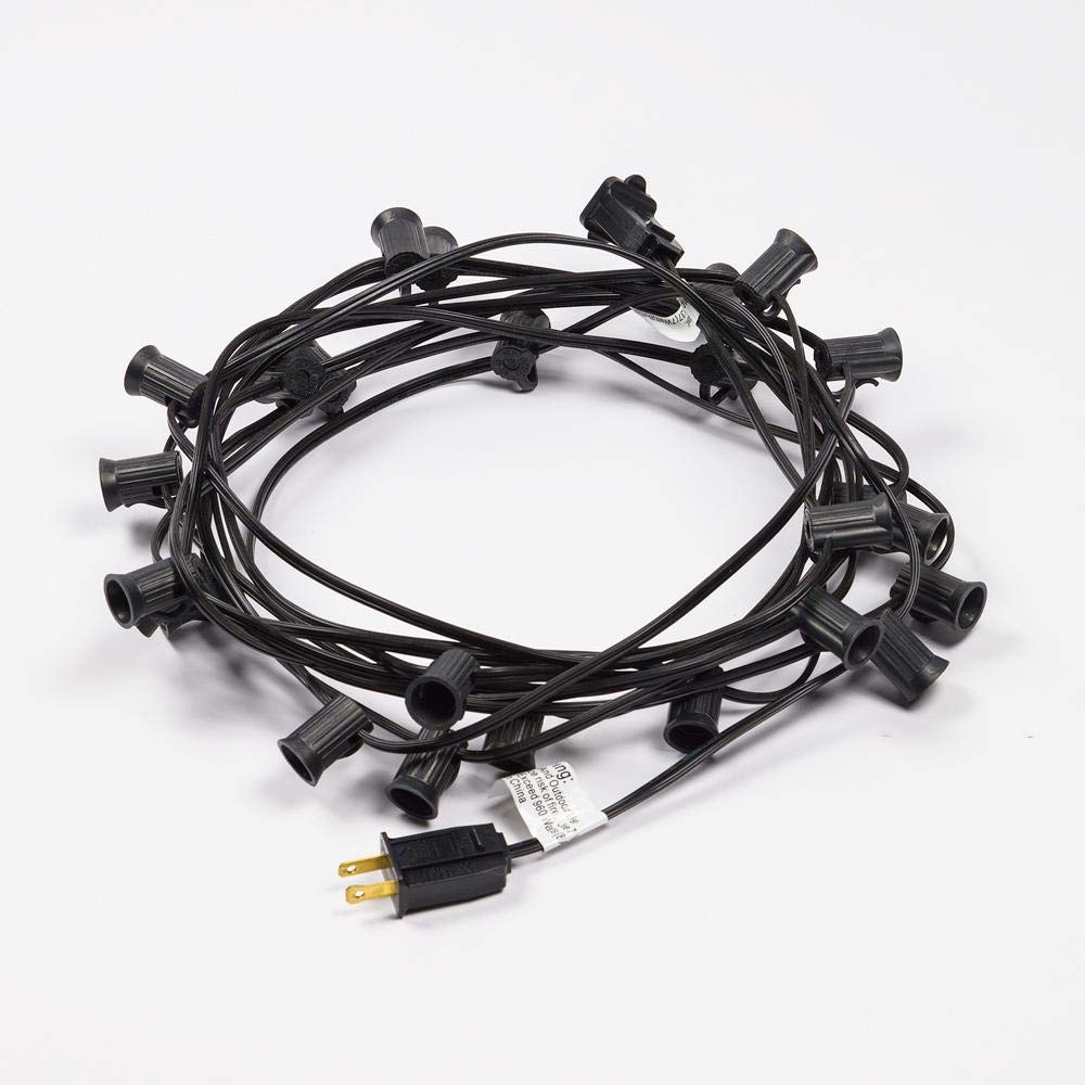 10 Socket Outdoor Patio String Lights - 12 FT Black Cord with E12 C7 Base - Weatherproof Hanging Lights for Garden, Backyard, Deck & Party Decorations