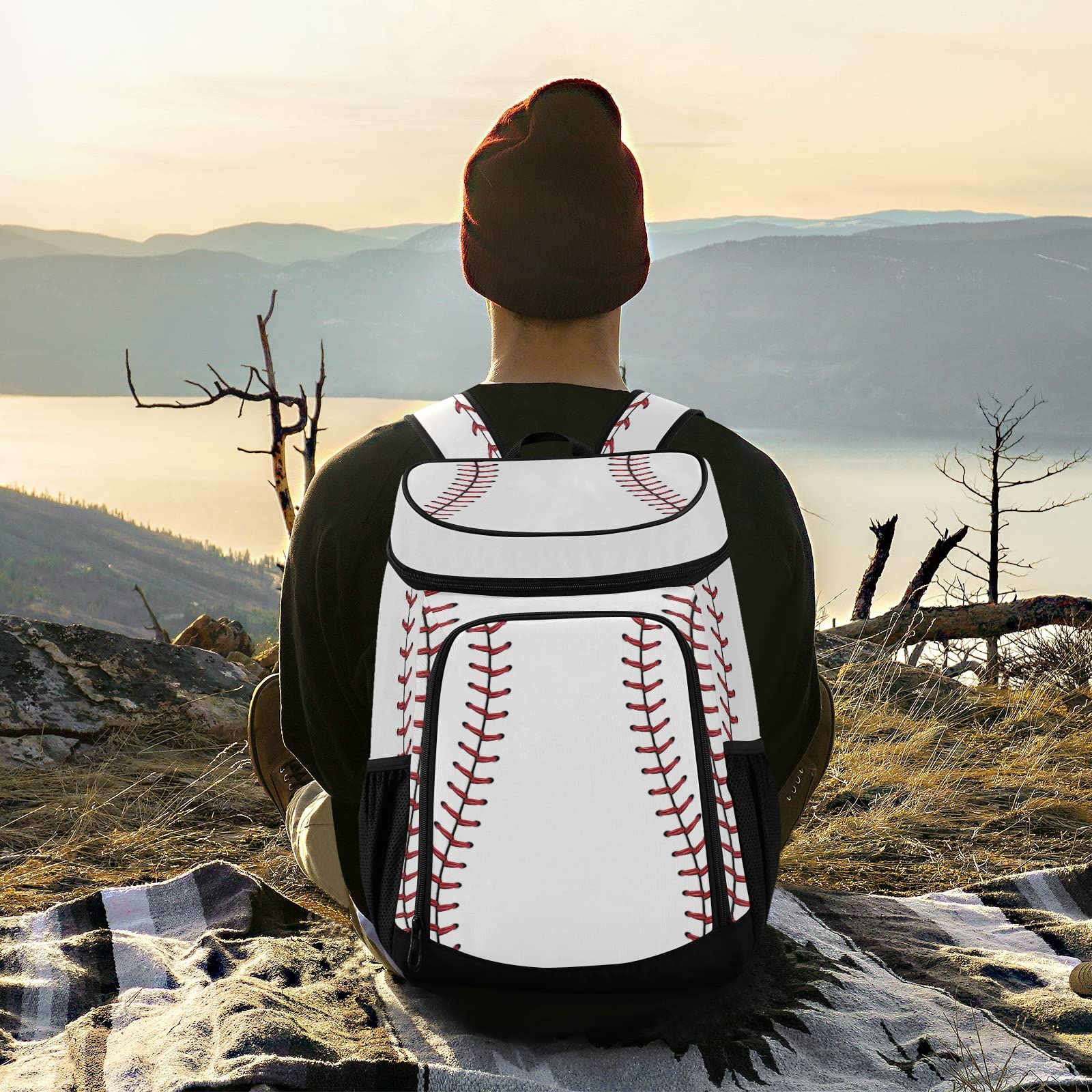 Xigua Sport Stripe Baseball Cooler Backpack - Leakproof Insulated Lunch Bag with Large Capacity for Work, Hiking, Camping, Beach & Fishing | Perfect for Picnics, Tailgating & Outdoor Adventures
