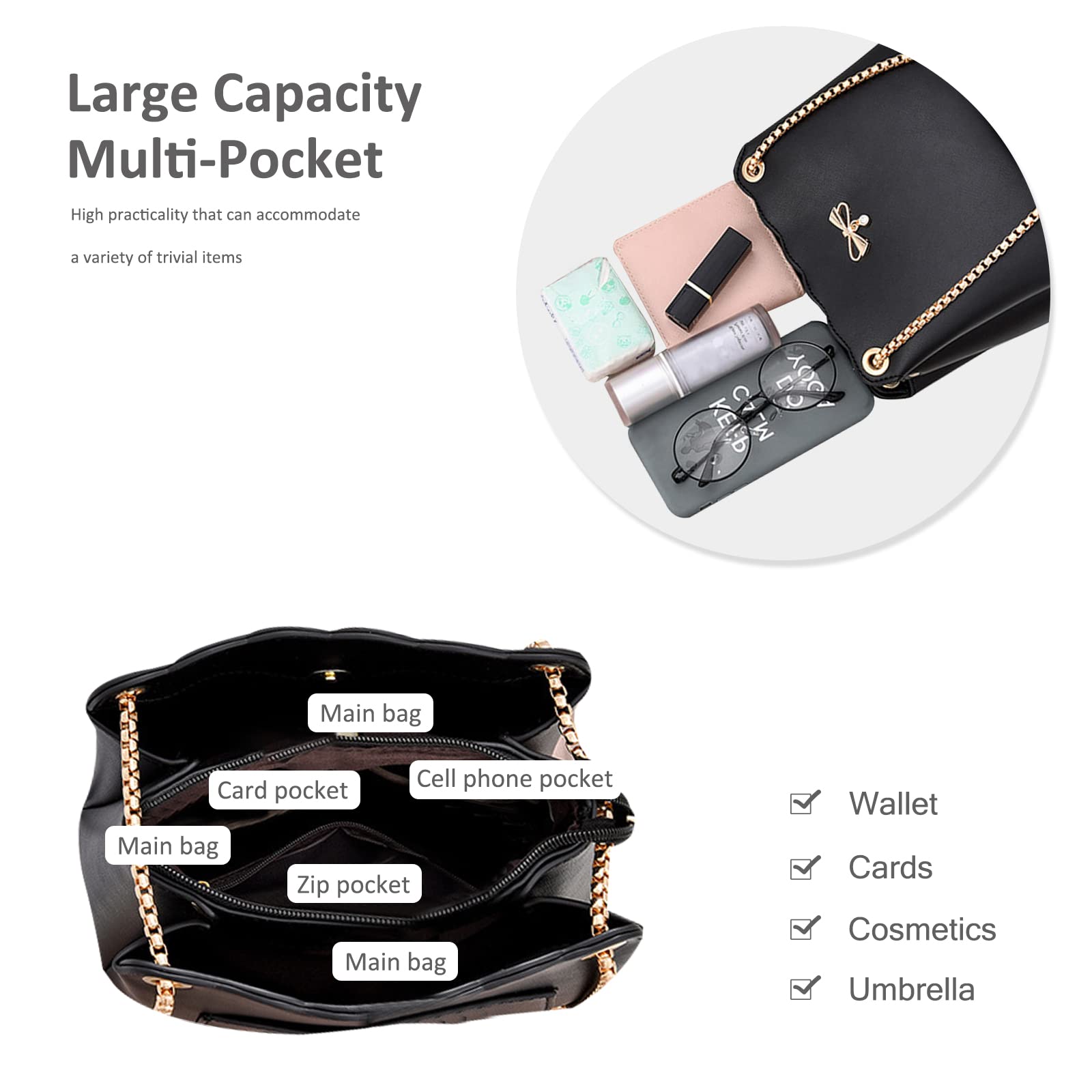 NICOLE & DORIS Women's PU Leather Crossbody Bag - Fashion Shoulder Bag with Chain for Daily Use & Travel