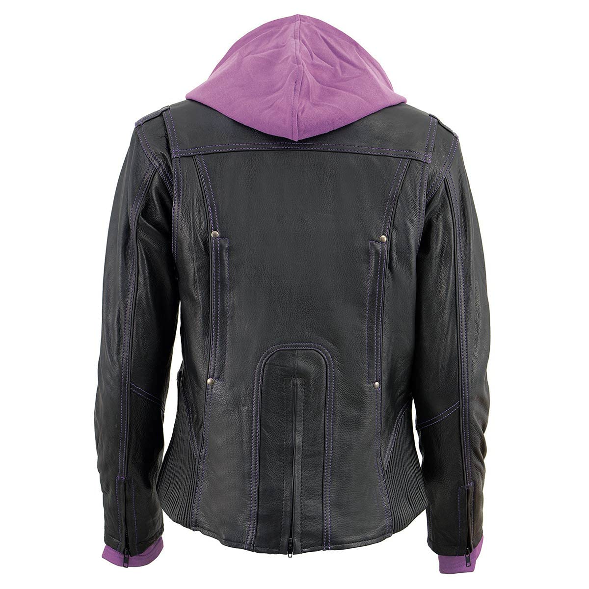 Milwaukee Leather ML2066 Women's 3/4 Sleeve Black Leather Hoodie Jacket with Reflective Tribal Design - Stylish Motorcycle Riding & Urban Fashion Outerwear