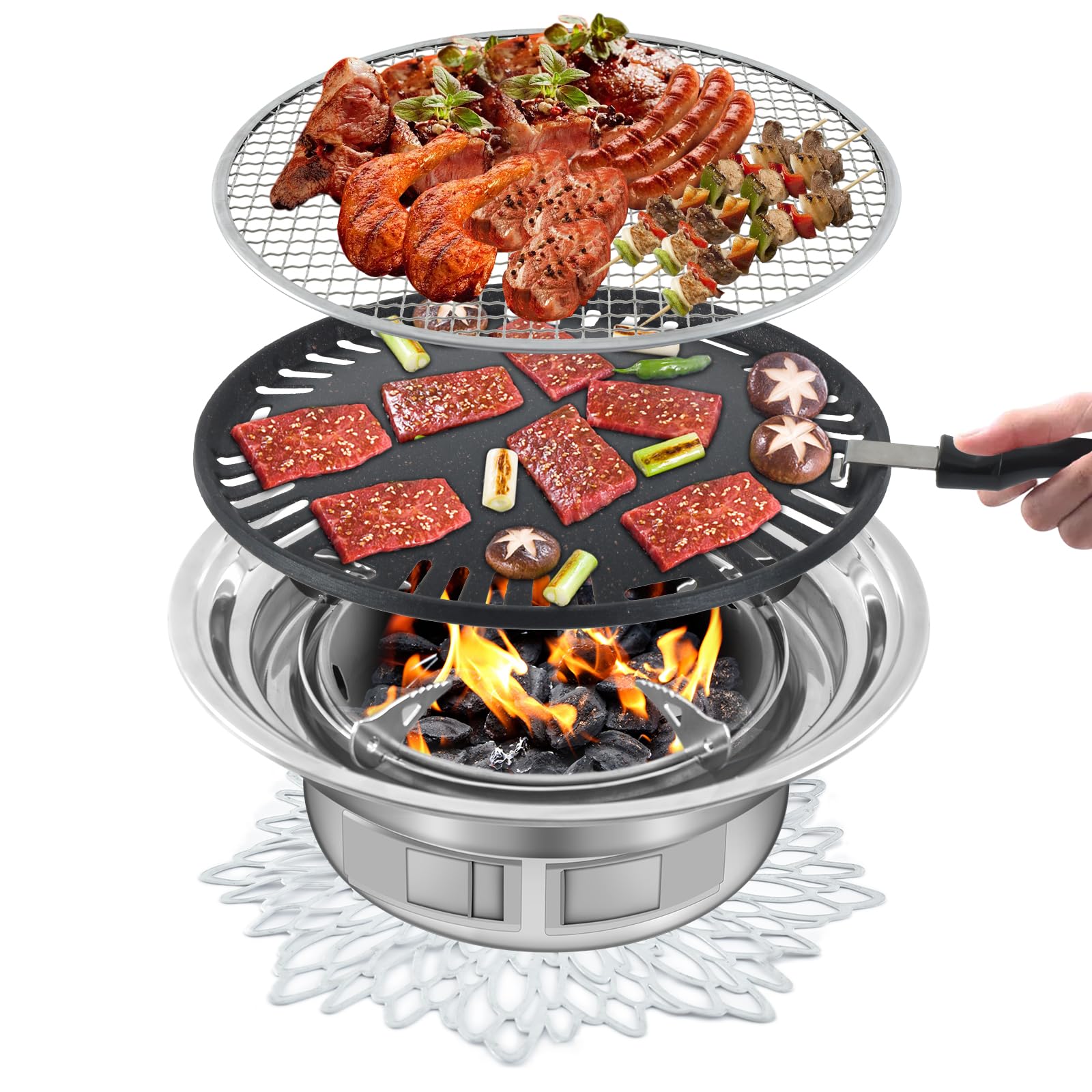 Portable Korean BBQ Grill - Non-Stick Round Charcoal Stove for Camping & Picnics