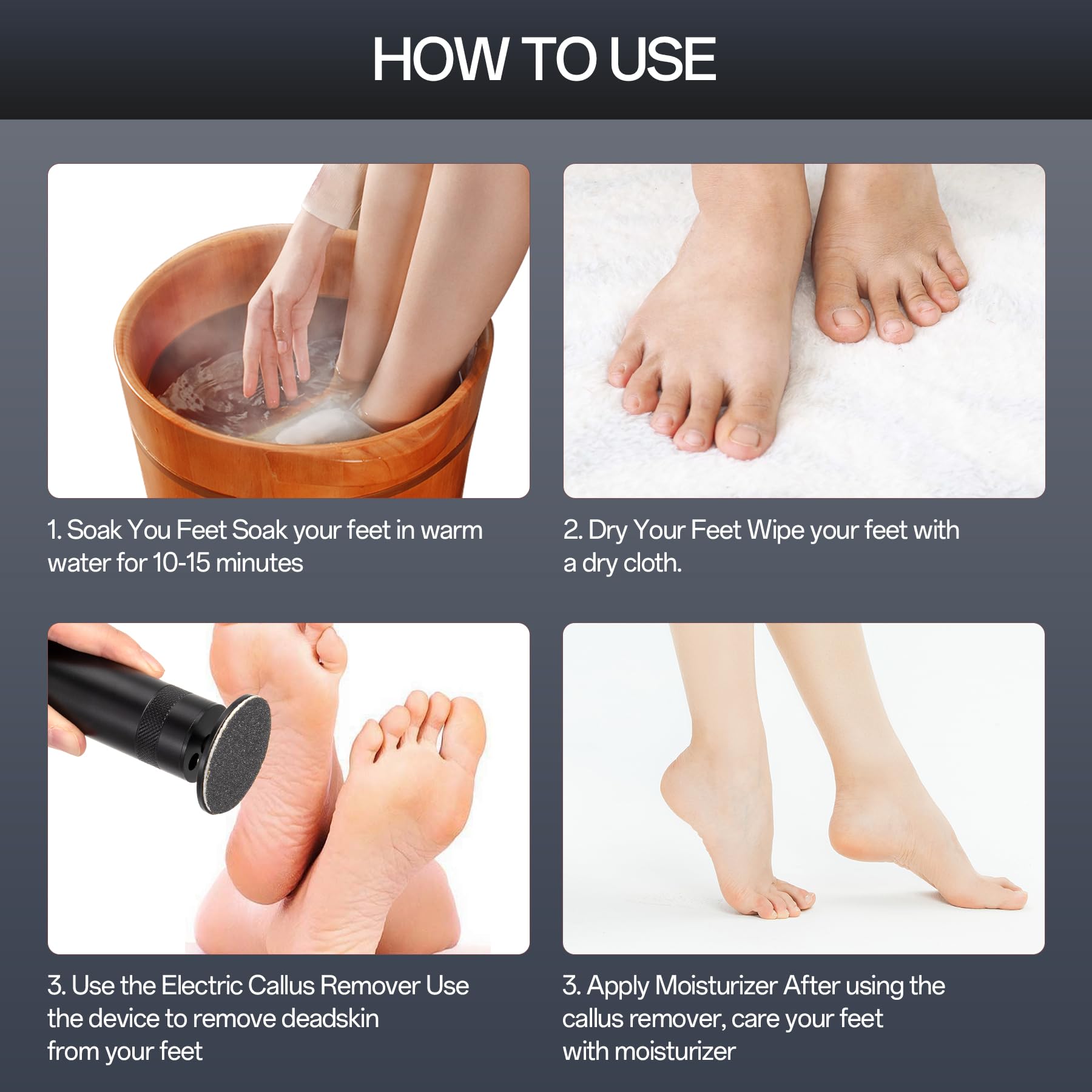 Electric Callus Remover for Feet - Adjustable Speed Pedicure Tool with 60 Sandpaper Discs, Professional Foot File for Dead Skin, Dry Calluses & Cracked Heels - Perfect for Home Pedicure & Foot Care (Black)