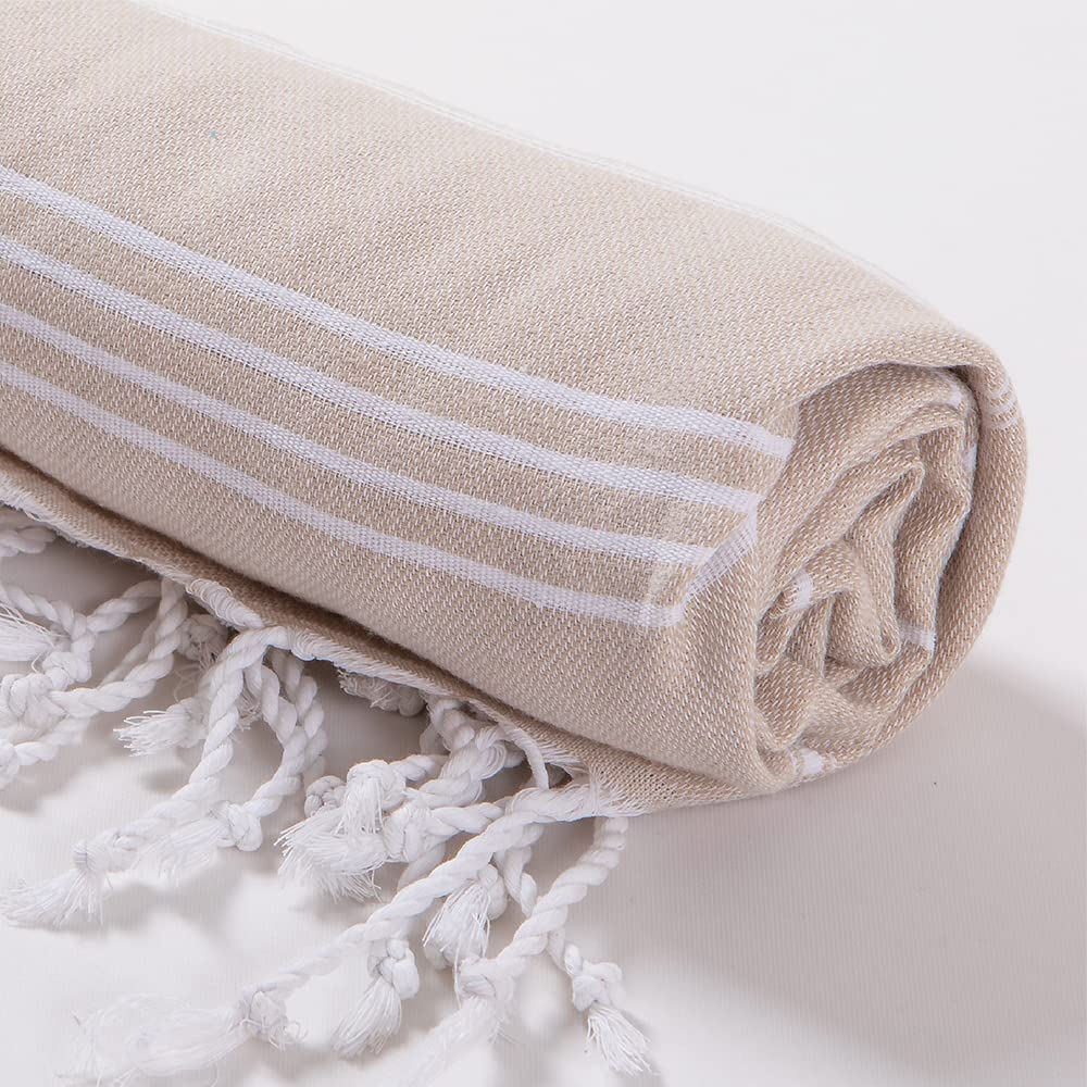 Turkish Beach Towel - Oversized 37x68, Quick-Dry & Sand-Free - Perfect for Pool, Beach & Travel (Beige)
