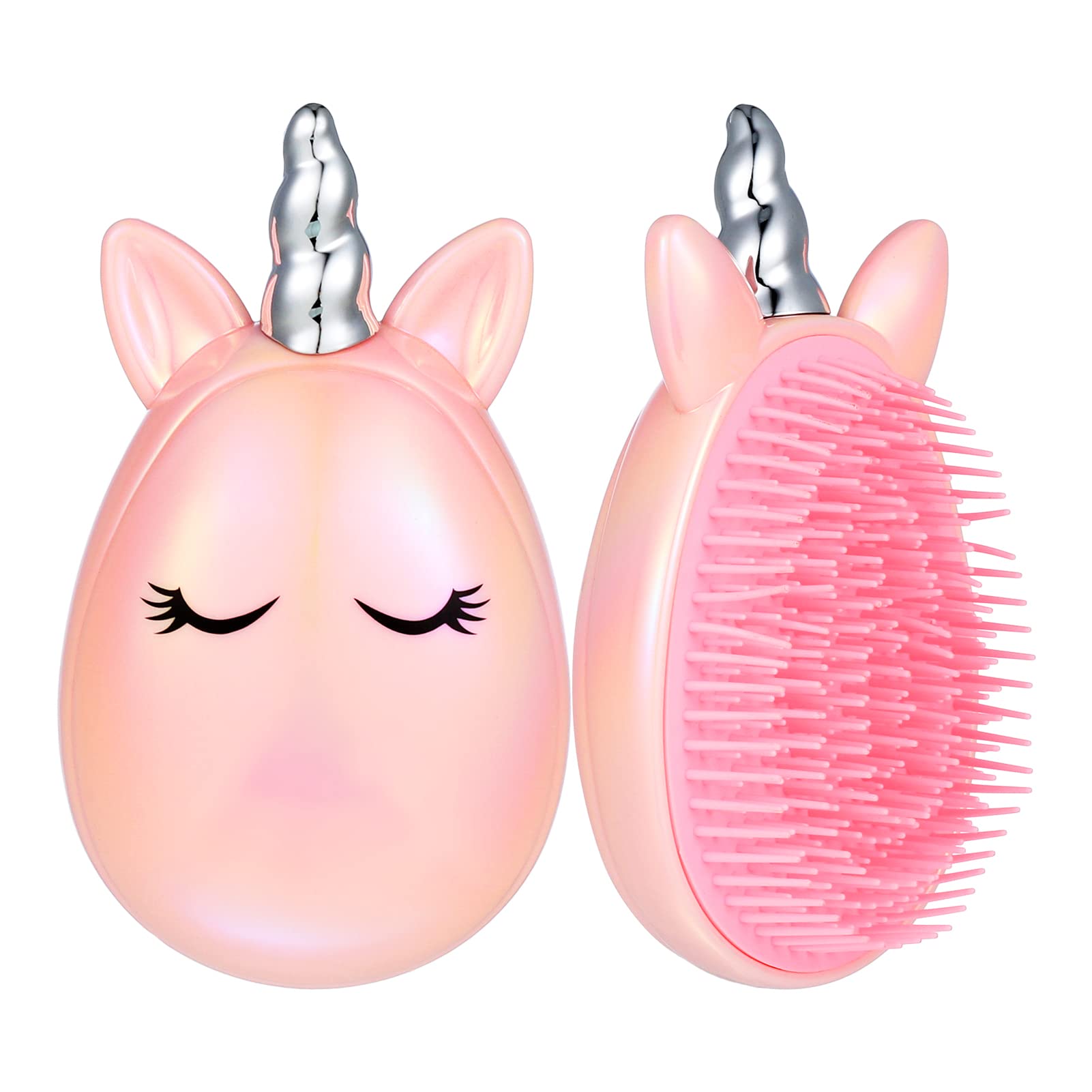 Auidy 6TXD Detangling Hairbrush for Wet & Dry Hair - Unicorn Tangle Teazer Brush for Women, Girls & Kids - Gentle Hair Detangler for All Hair Types - Perfect for Travel, Home & Salon Use - Pink