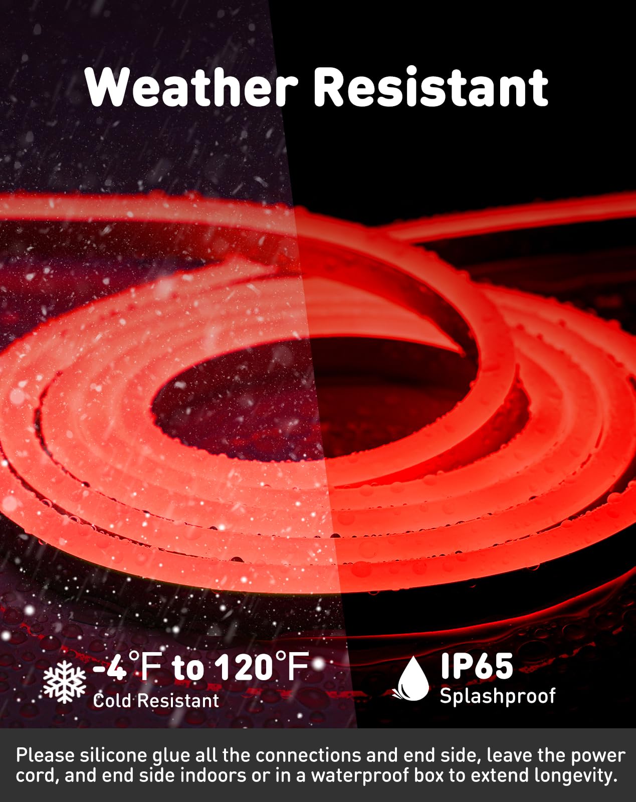 Shine Decor LED Rope Lights AC 120V - Connectable & Cuttable Dotless 120LEDs/M Eco Neon Strip Lighting - ETL Certified IP65 Waterproof & Weather-Resistant - 8x16mm Red 65.6FT - Perfect for Indoor/Outdoor Home Decor, Commercial Signage, Parties & Landscape Lighting