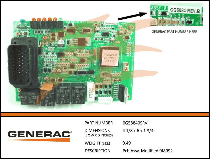 Generac 0G5884S 60Hz Replacement Printed Circuit Board for Generac Generators - Compatible with Guardian Series, PowerPact, and Other Models - Perfect for Home Backup Power Systems and Emergency Power Outages