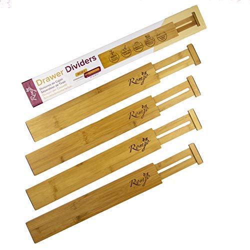 Adjustable Bamboo Drawer Organizers - Set of 4 for Kitchen Utensils (17-21.75