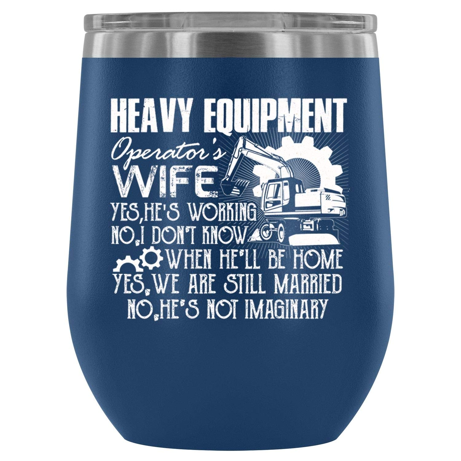 Premium Stainless Steel Wine Tumbler with Lid - 12oz Vacuum Insulated Travel Cup for Women, Blue - Perfect Gift for Heavy Equipment Operator's Wife, Outdoor Picnics & Wine Tasting Events