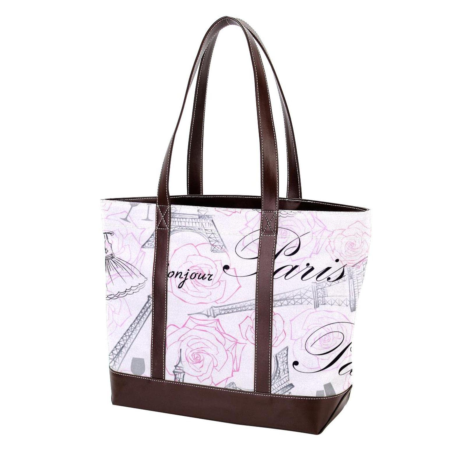 Stylish Flamingo Print Tote Bag for Women - Large Leather & Canvas Shoulder Bag, Top Handle Satchel Purse - Perfect for Work, Travel, and Everyday Use