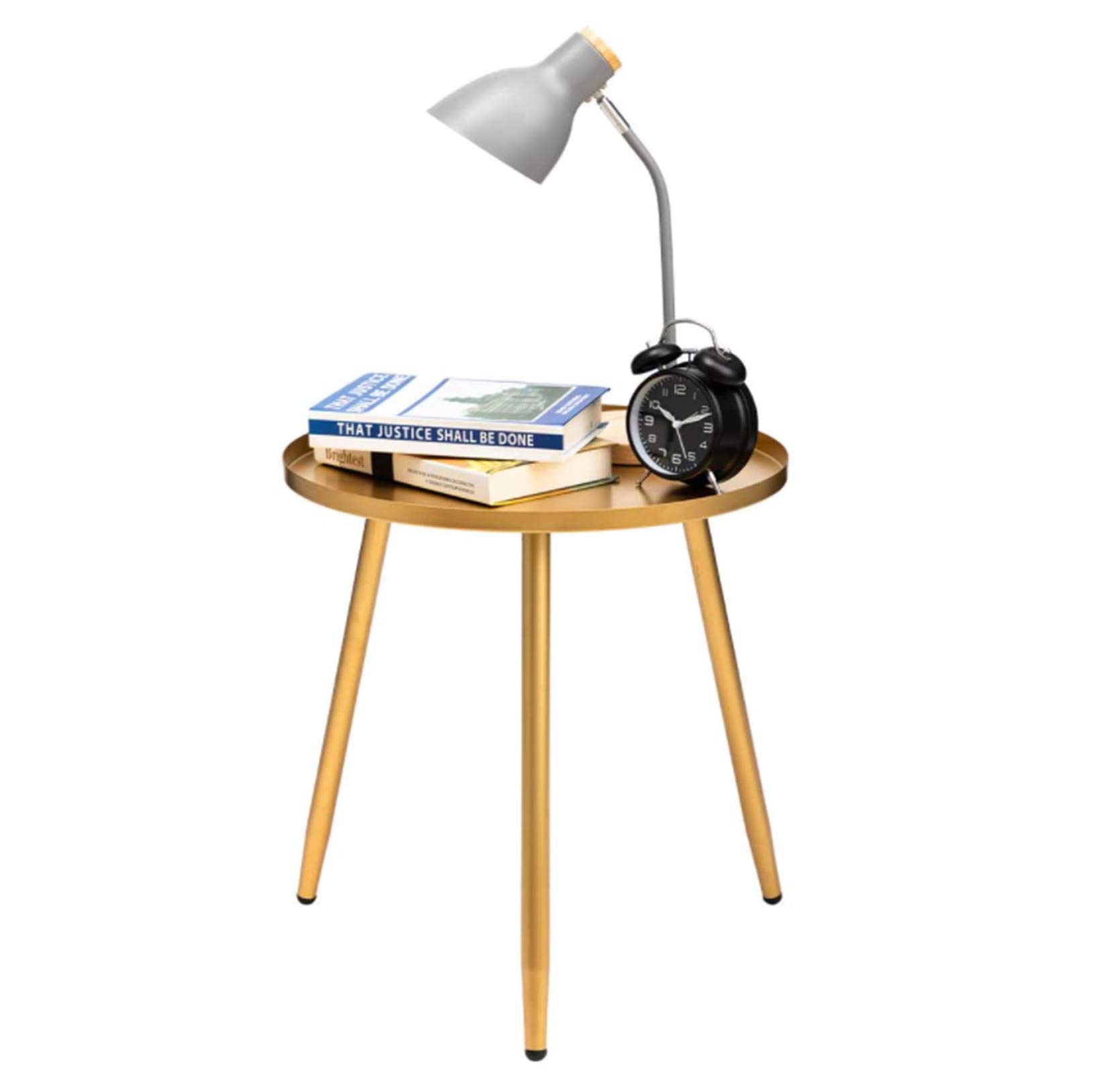 Modern Round Metal Side Table - Gold Waterproof Coffee Table for Indoor & Outdoor Use - Small Space Nightstand or Sofa Table - 19.69