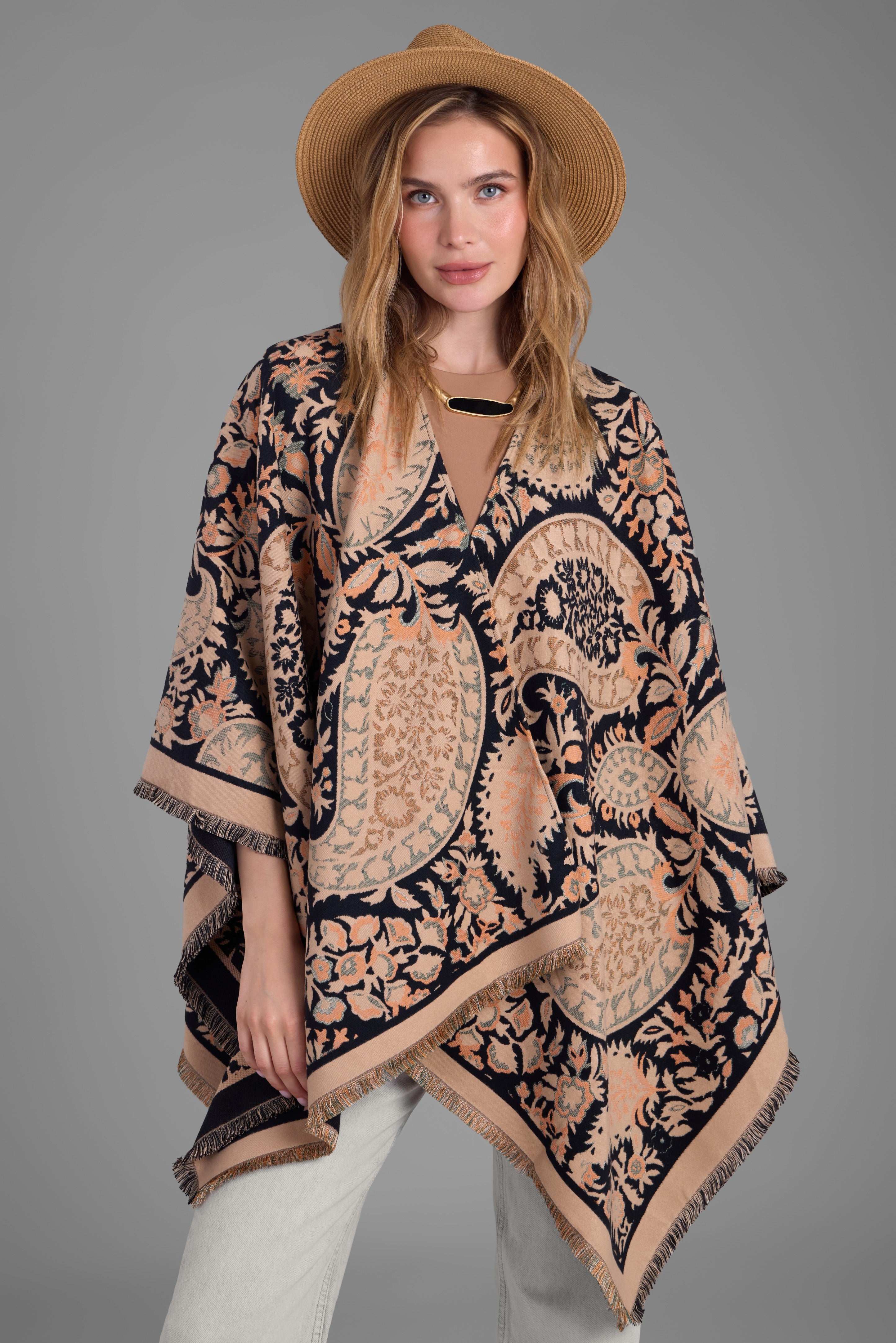 Stylish Paisley Reversible Ruana Wrap - Lightweight Shawl for Women - Perfect for Fall Fashion, Evening Parties & Casual Outings