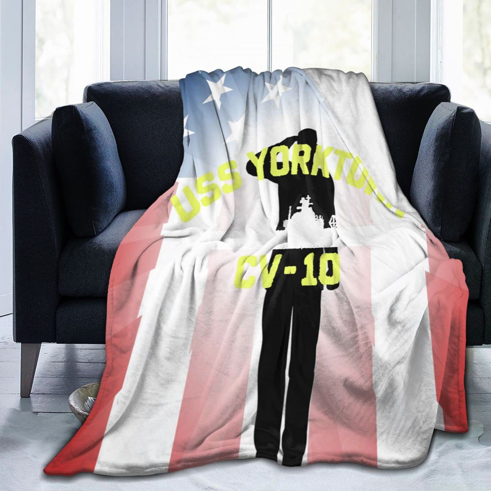 USS Yorktown CV-10 Navy Themed Fleece Blanket - Ultra Soft Lightweight Throw for Bed, Couch & Sofa - Perfect for Navy Veterans, Military Enthusiasts & Home Decor - Great Gift for Christmas, Veterans Day & Navy Appreciation