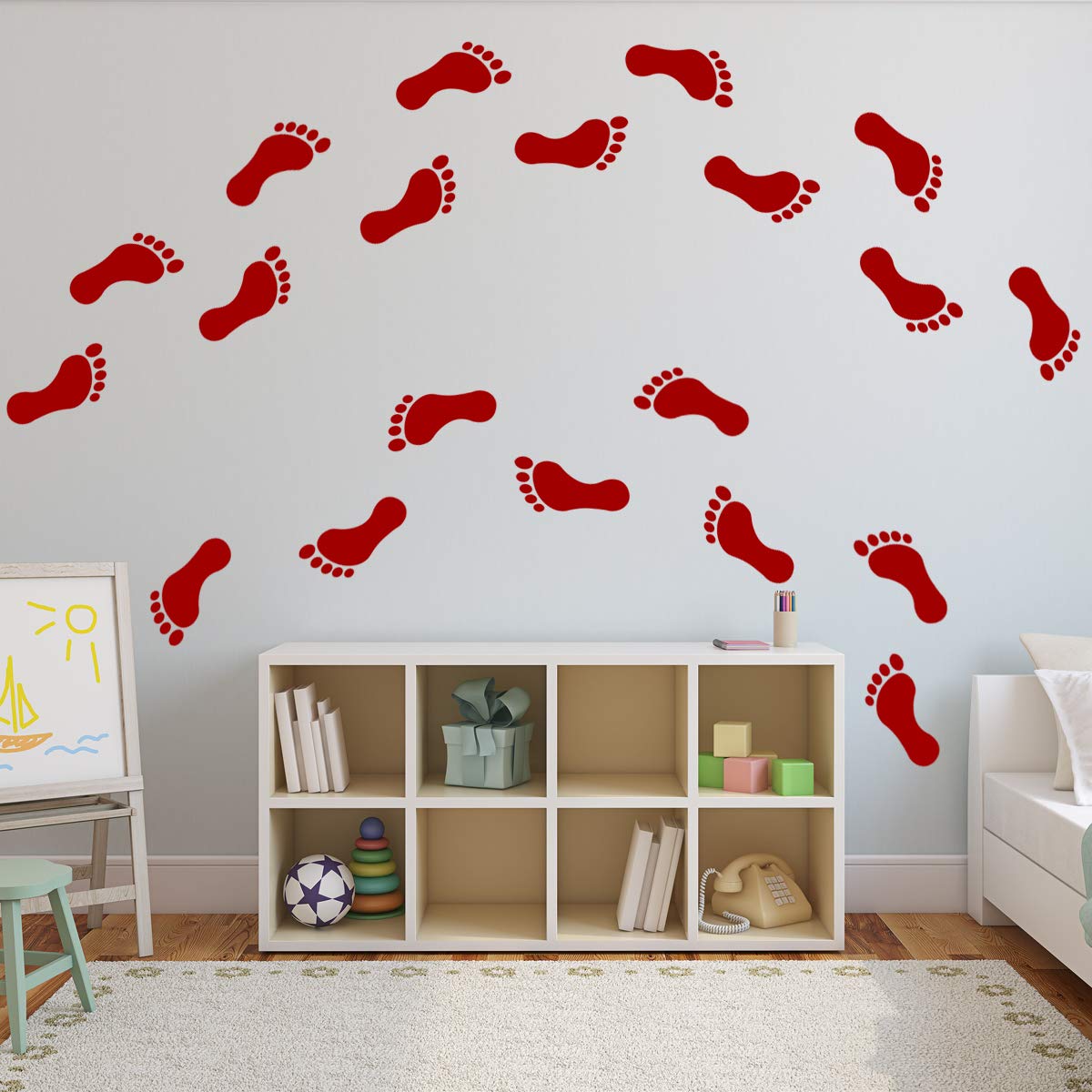 VWAQ Burgundy Footprint Vinyl Decals - 20 Pack Peel and Stick Floor & Wall Stickers for Home Decor, Nursery, Playroom - DIY Removable Decorative Stickers for Kids Room, Bathroom, Stairs