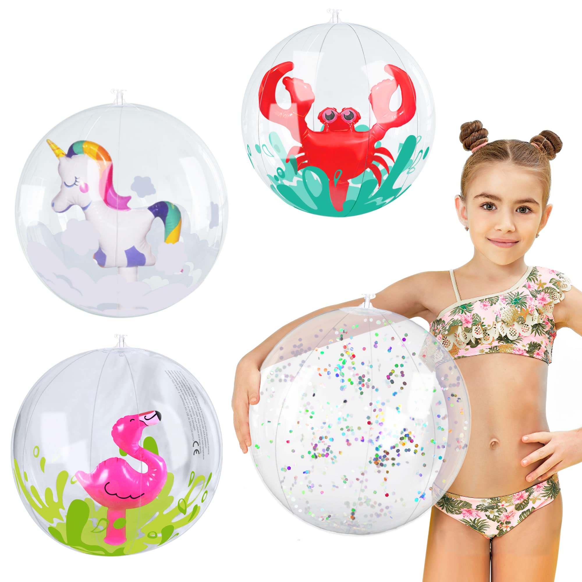 Malhaii 4 Pack Inflatable Beach Balls for Kids & Adults - 12 & 16 Inch Summer Pool Toys, Water Play, Party Favors, Decorations for Beach, Pool Parties, Backyard Fun & Vacation Activities