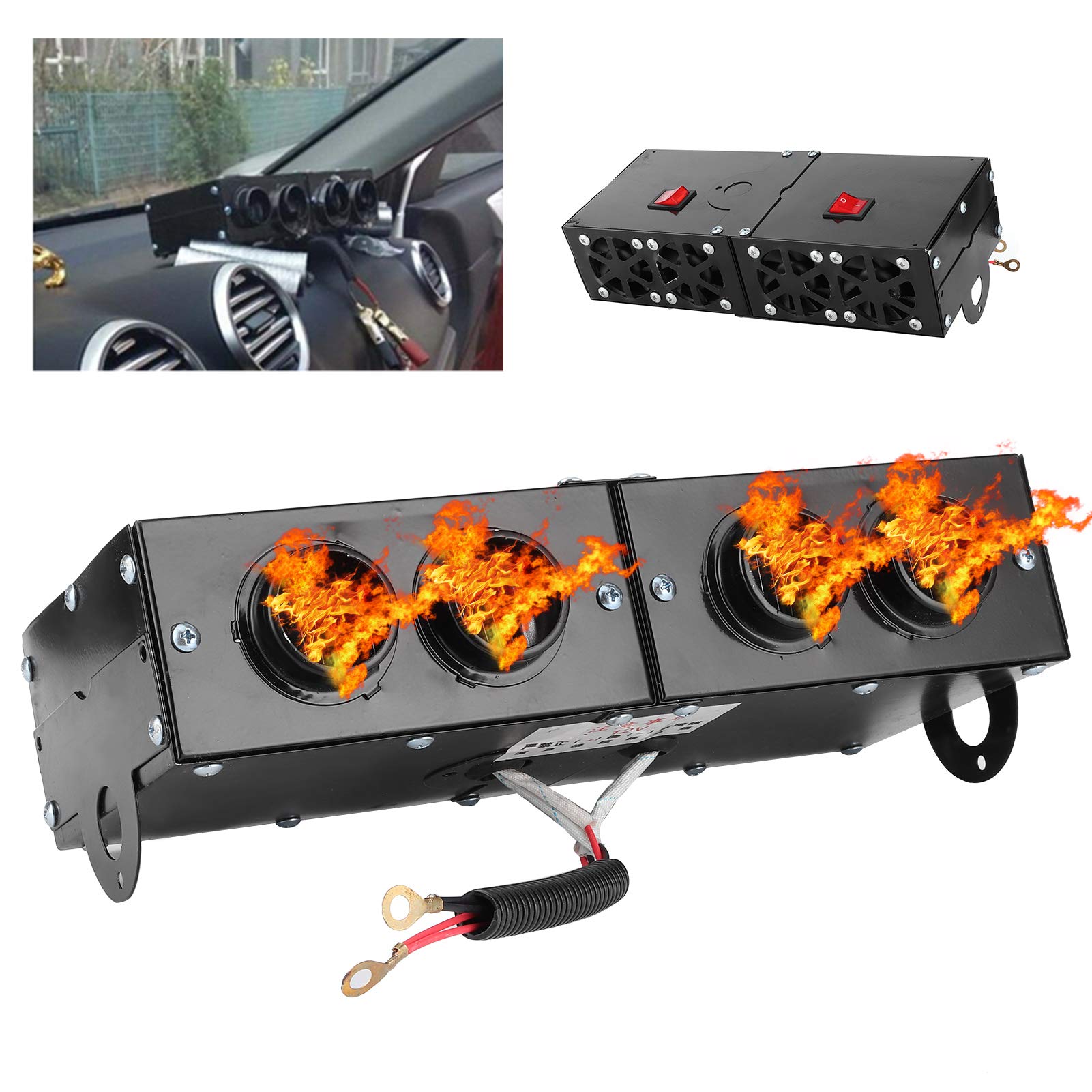 12V 800W Car Heater Fan Defroster - 4 Hole RV Automotive Heater for Windshield & Seat Warming - Perfect for Winter Driving in Trucks, UTVs, and Campers