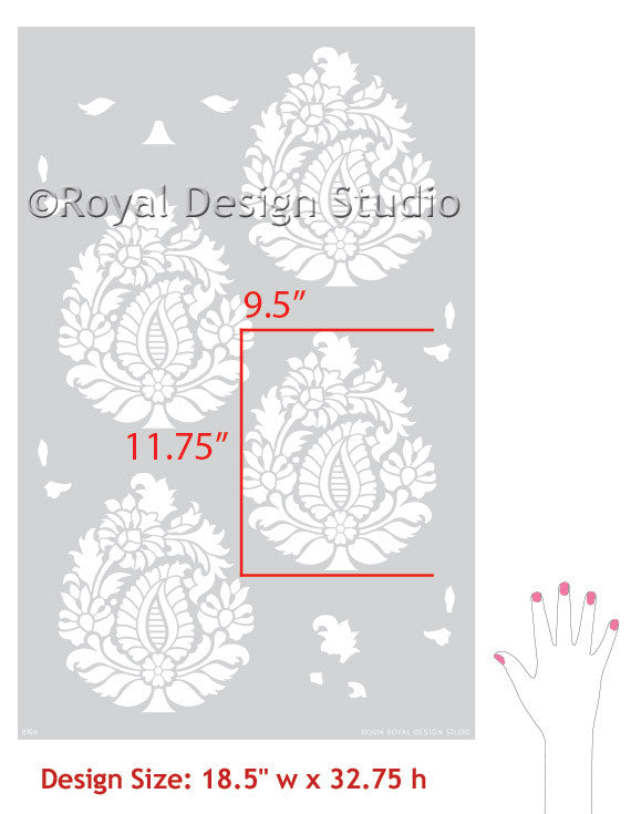 Rani Paisley Indian Damask Wall Stencil - Reusable DIY Painting Template for Home Decor, Nursery, Bedroom & Living Room Wall Art