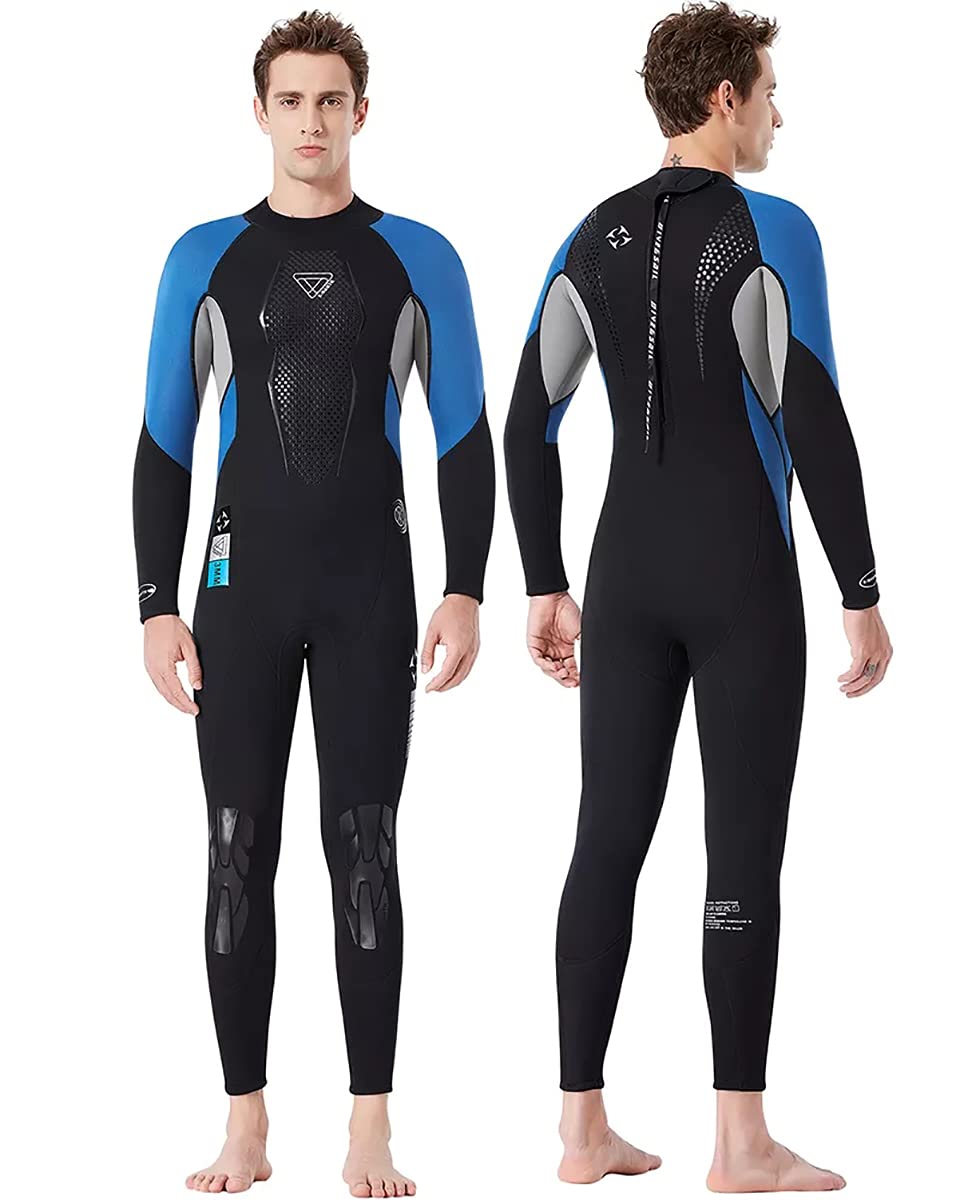 Premium 3MM Neoprene Wetsuit for Men - One Piece Back Zip Long Sleeve Diving Suit for Scuba Diving, Spearfishing & Snorkeling | Blue | Ideal for Cold Water Swimming, Surfing & Water Sports
