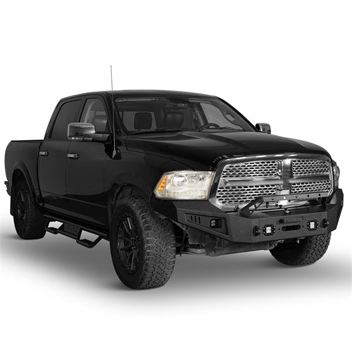 Full Width Front Bumper with Winch Plate & LED Spotlights for 2013-2018 Dodge Ram 1500 (Excluding Rebel) | Heavy Duty Off-Road Protection | Perfect for Truck Enthusiasts & Off-Road Adventures