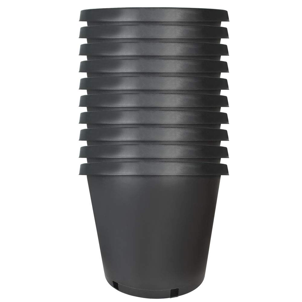 10-Pack 15 Gallon Plastic Plant Nursery Pots - Heavy Duty Garden Planter Containers for Indoor & Outdoor Plants, Flowers, Seedlings, Vegetables - Durable Injection Molded Black Pots for Home Gardening, Landscaping & Commercial Use