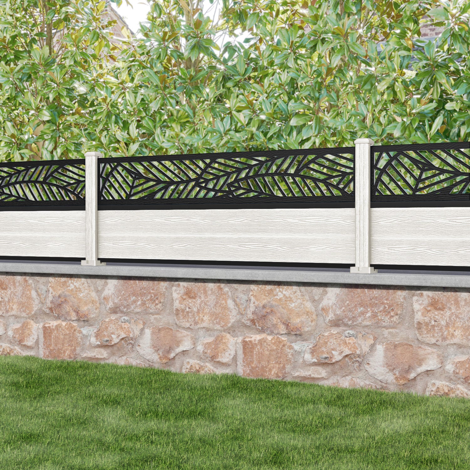 Classic Habitat Fence Panel - Light Stone Composite Fencing with Durable Posts | Weather-Resistant Garden & Backyard Privacy Screen for Home & Commercial Use