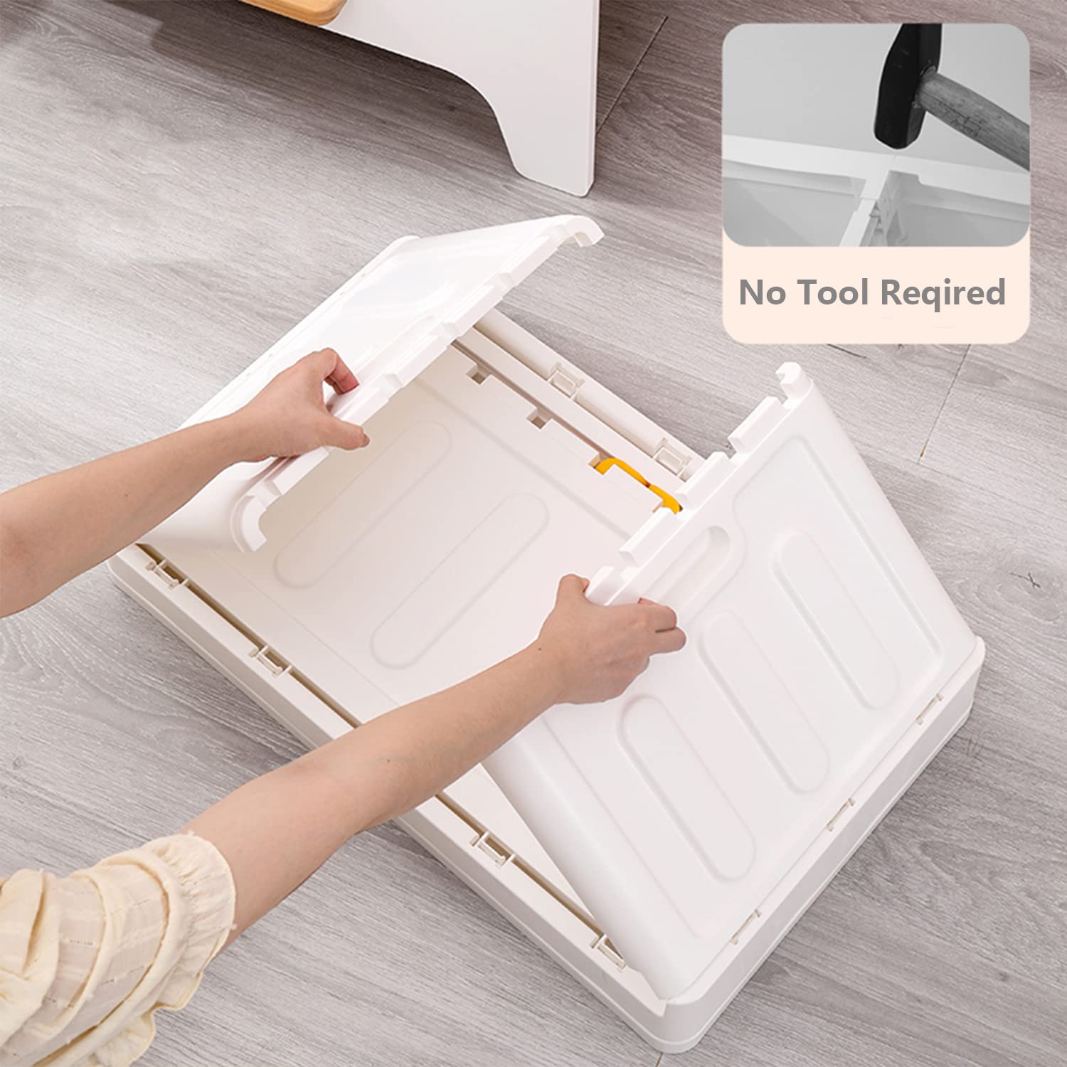 HANAMYA 32L Folding Stackable Storage Container with Doors & Handles - Space Saving Organizer for Closet, Garage, Office - Set of 2 White & Cream Totes - Perfect for Home Organization & Seasonal Storage