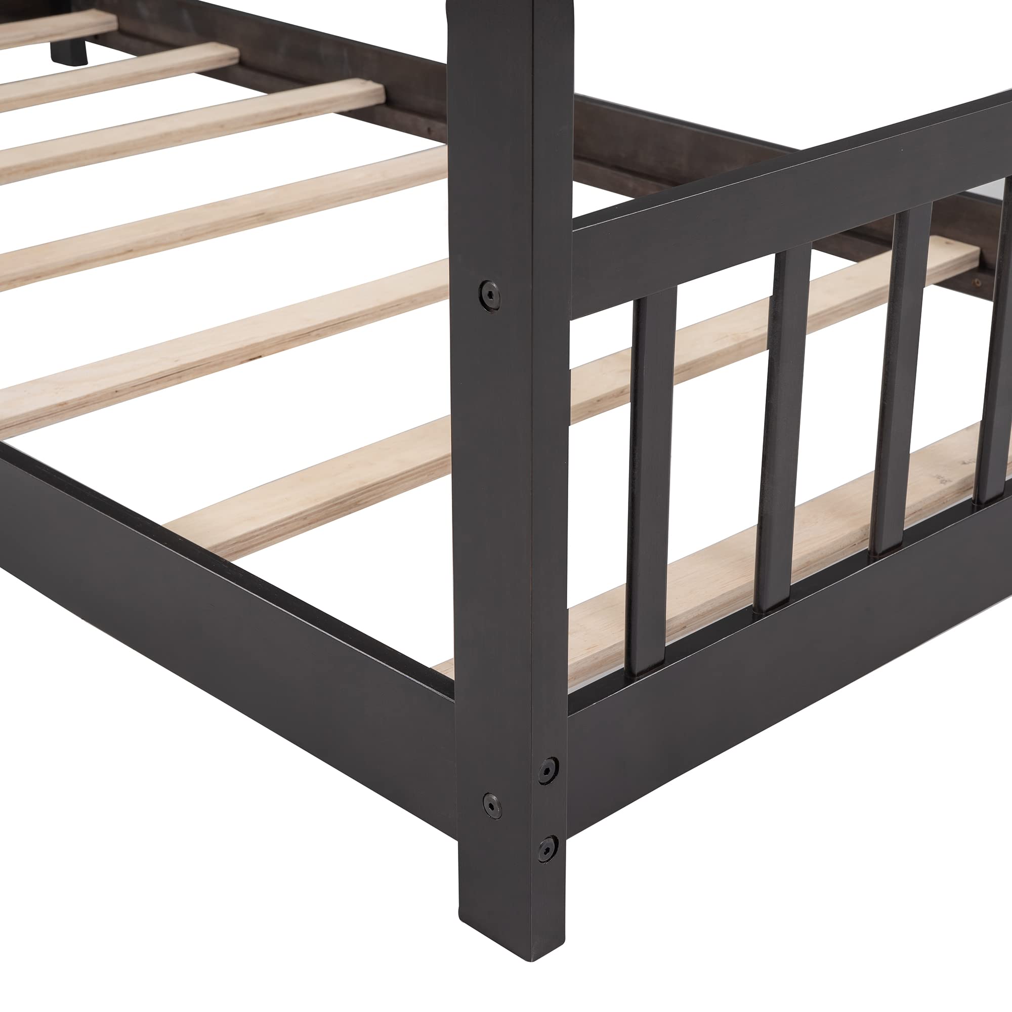 Harper & Bright Designs Twin Size Wooden House Bed Frame for Kids with Headboard & Footboard, No Box Spring Needed - Espresso Finish | Perfect for Kids' Bedrooms, Playrooms & Montessori Floor Beds