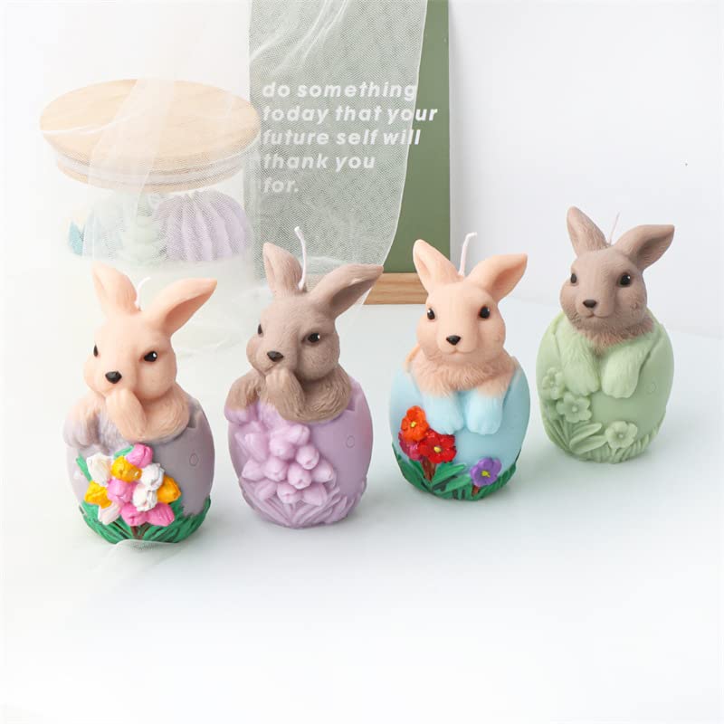 Easter Bunny Eggshell 3D Silicone Candle Molds - Rabbit Shaped Aromatherapy Candle Making Kit, DIY Baking Soap Wax Fondant Mold for Cake Mousse Ice Cream - Perfect for Easter Decorations, Home Fragrance & DIY Crafts