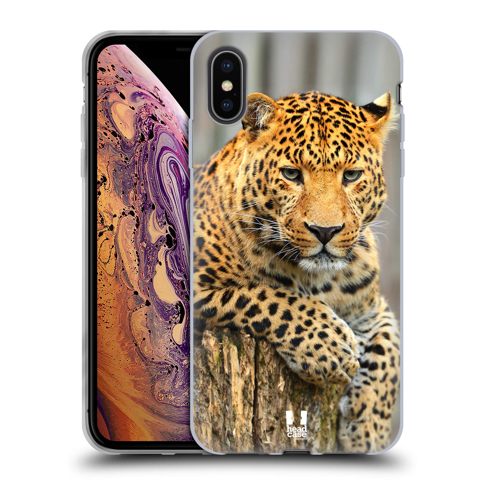 Premium Leopard Portrait Wildlife Soft Gel Phone Case for Apple iPhone Xs Max - Durable Protective Cover with Matching Wallpaper - Perfect for Outdoor Adventures, Travel & Nature Lovers