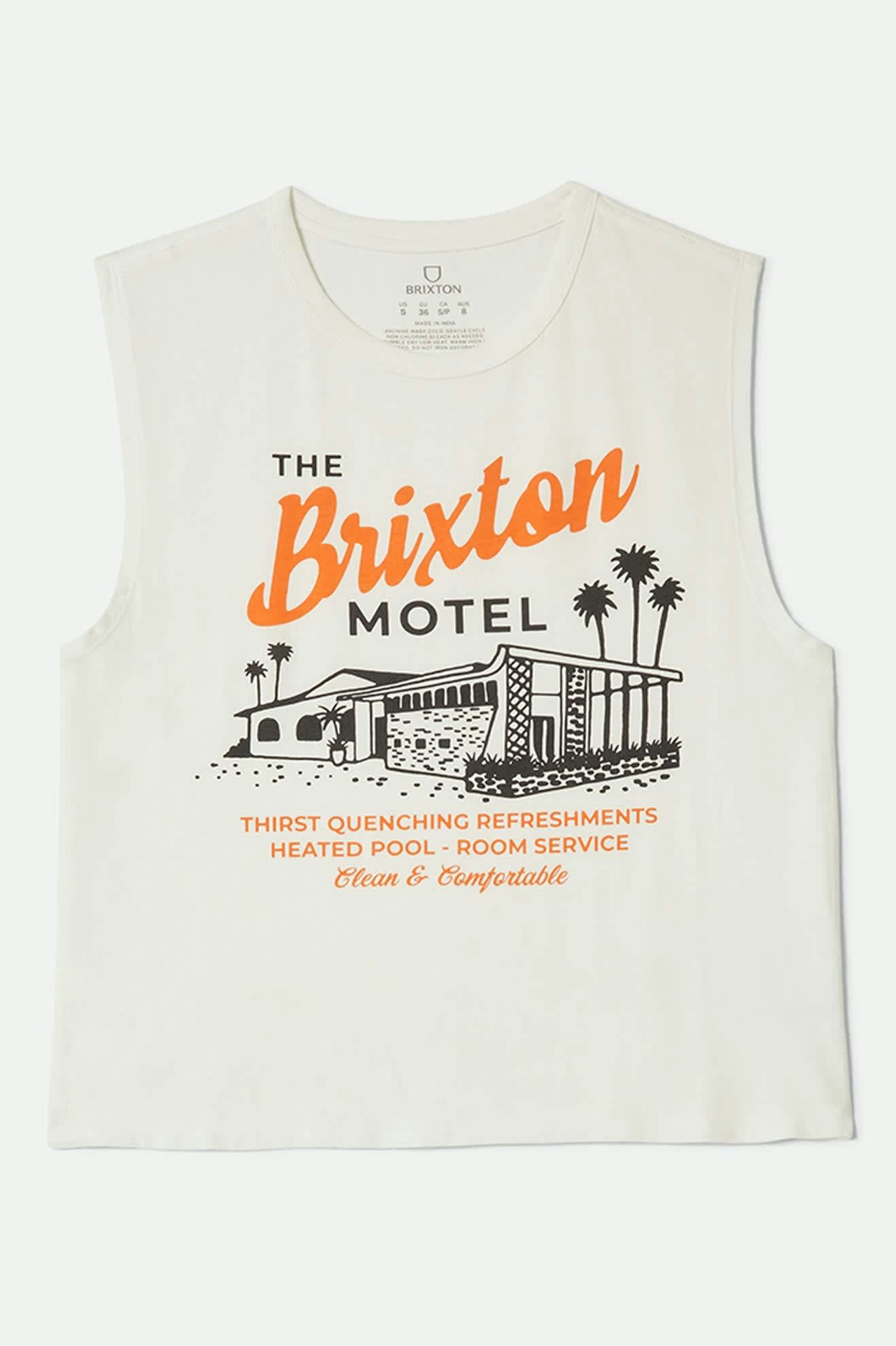 Brixton Motel Muscle Tank Top for Women - Soft Vintage Style Off White Sleeveless Shirt - Perfect for Summer, Casual Wear, and Music Festivals